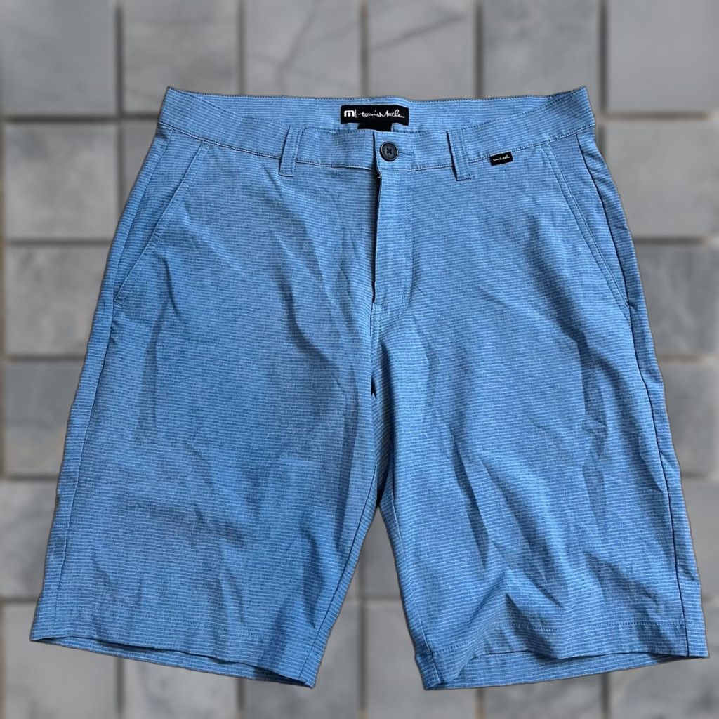 TravisMathew Travis Mathew Shorts Mens 32 Blue Performance Golf Stretch Flat Front Chino Athletic Casual Regular Men Size US 32 / EU 48 - 1 Thumbnail