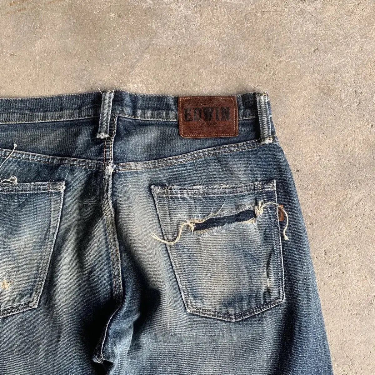 Self Edge × Sugar Cane 💥DISTRESSED! Edwin 505 Red Line Jeans Sun Faded Blue Pants Size US 32 / EU 48 - 14 Thumbnail