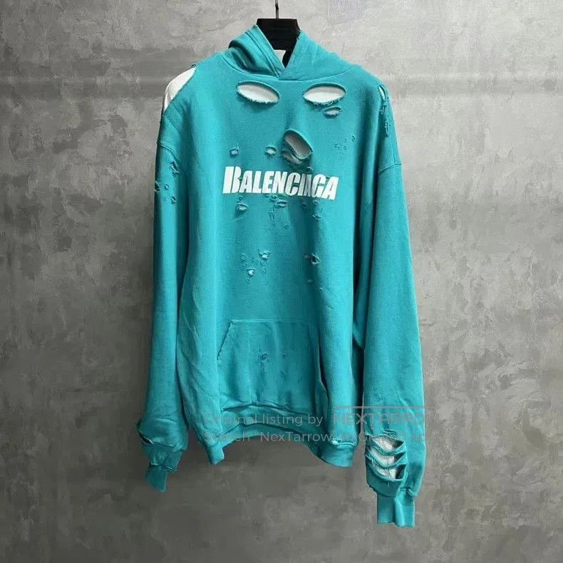 Balenciaga Balenciaga Blue Logo Distressed Hoodie. Size US XS / EU 42 / 0 - 1 Thumbnail