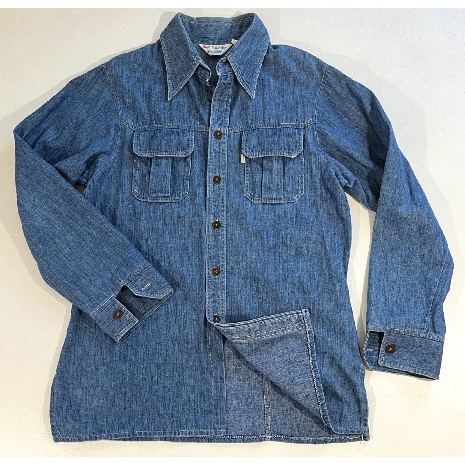 Levi's VINTAGE Levi's Panatela Signature Collection Denim Shirt Mens L Blue 70s Classic Americana Button-Up Pockets Size US L / EU 52-54 / 3 - 2 Thumbnail