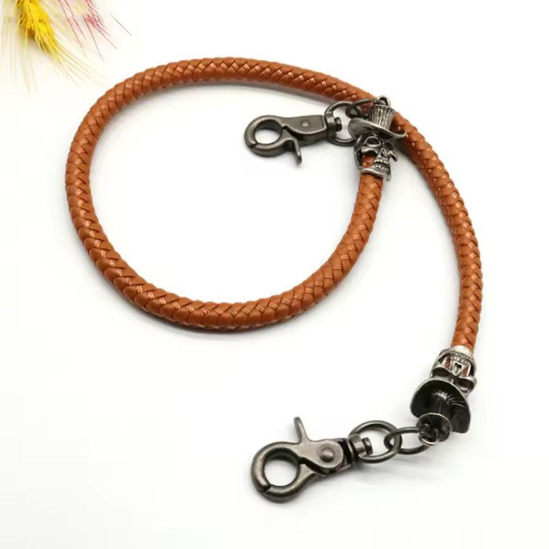 Jewelry SKULL Braided Leather Wallet Chain - Biker Rocker Style Size ONE SIZE - 5 Thumbnail