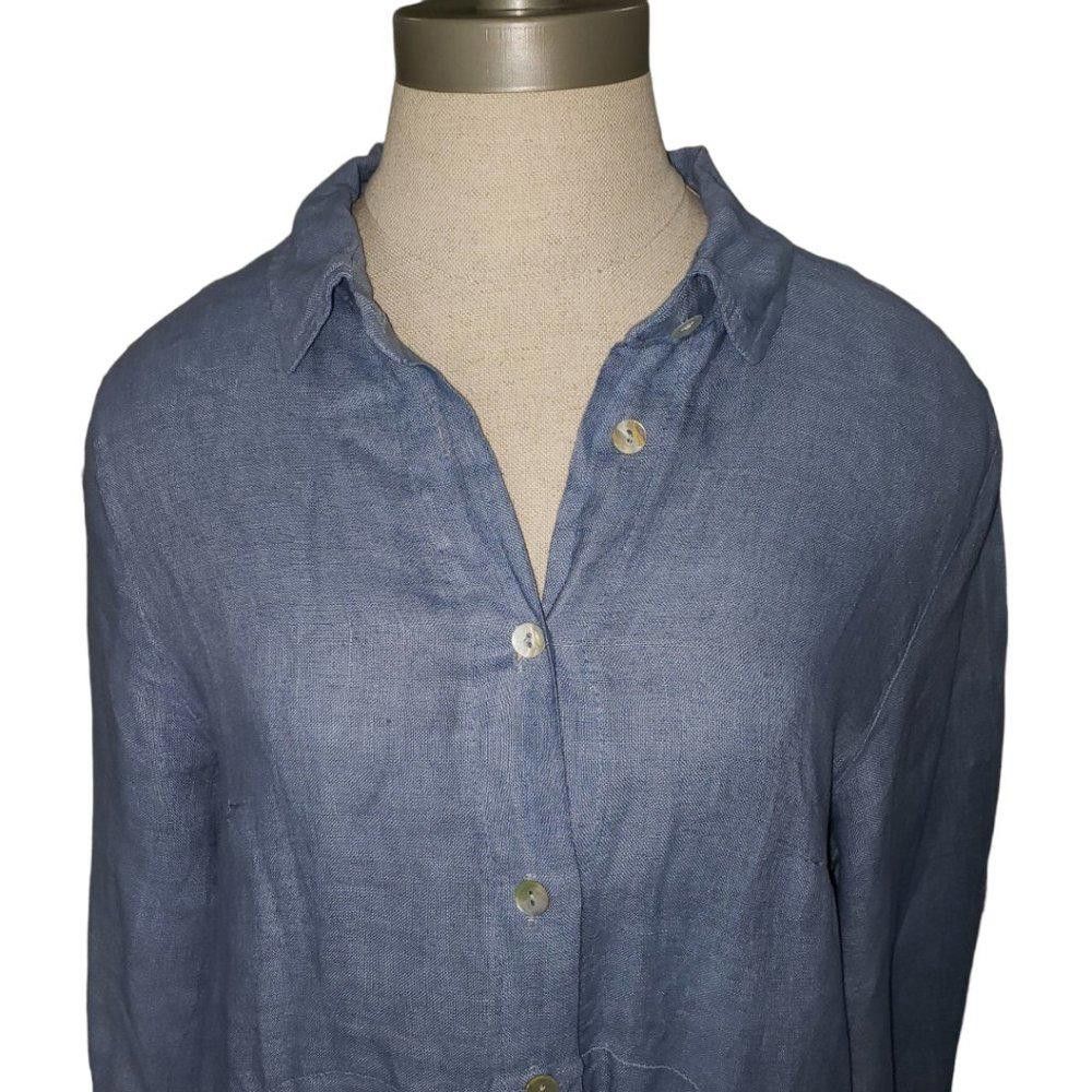 Designer CT517 Linen 100% Italian Blue Maxi Button Down Dress S/M Size S / US 4 / IT 40 - 2 Thumbnail