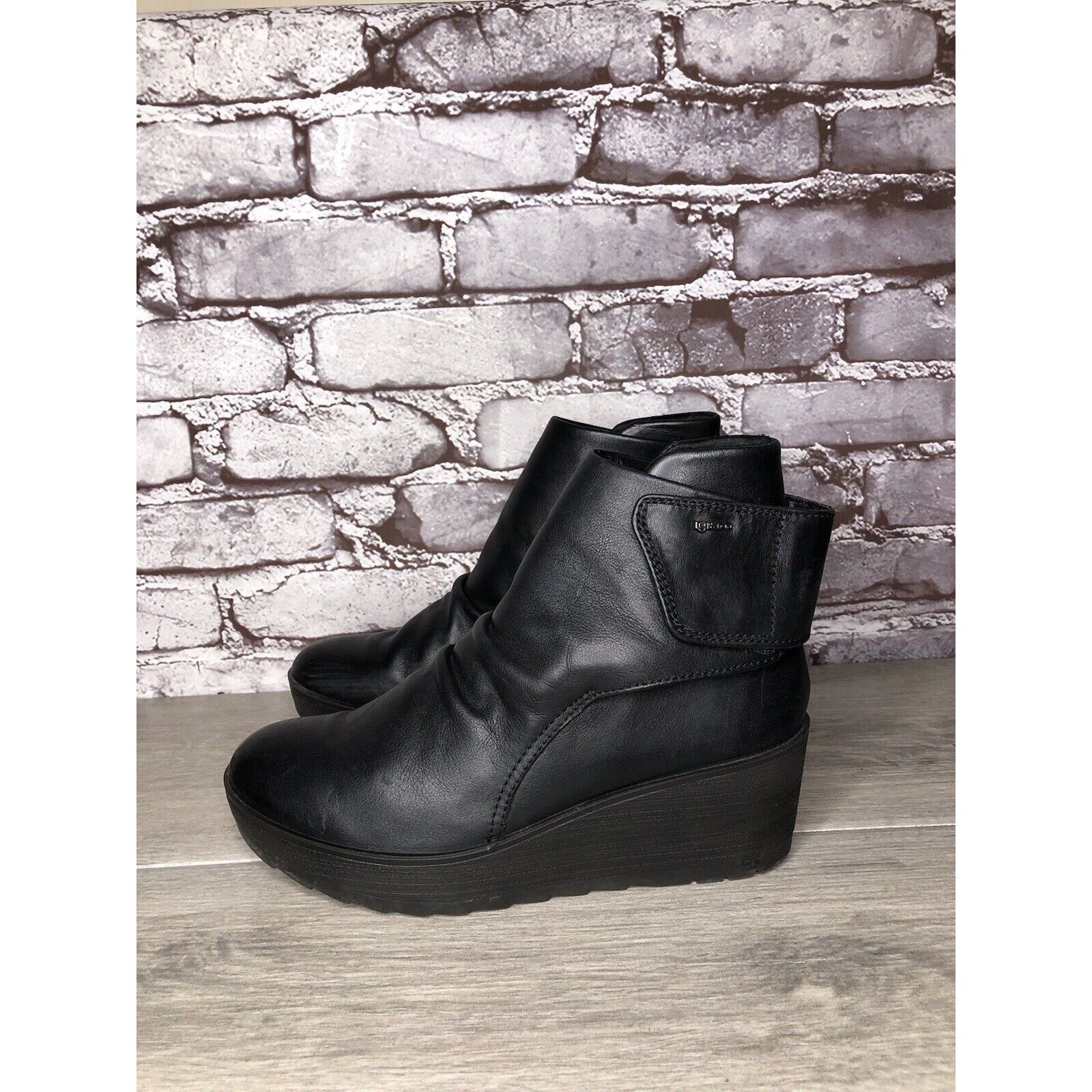 Other IGI&CO Black Leather High Wedge Strap Booties Boots Women Sz Size US 6.5 / IT 36.5 - 15 Thumbnail