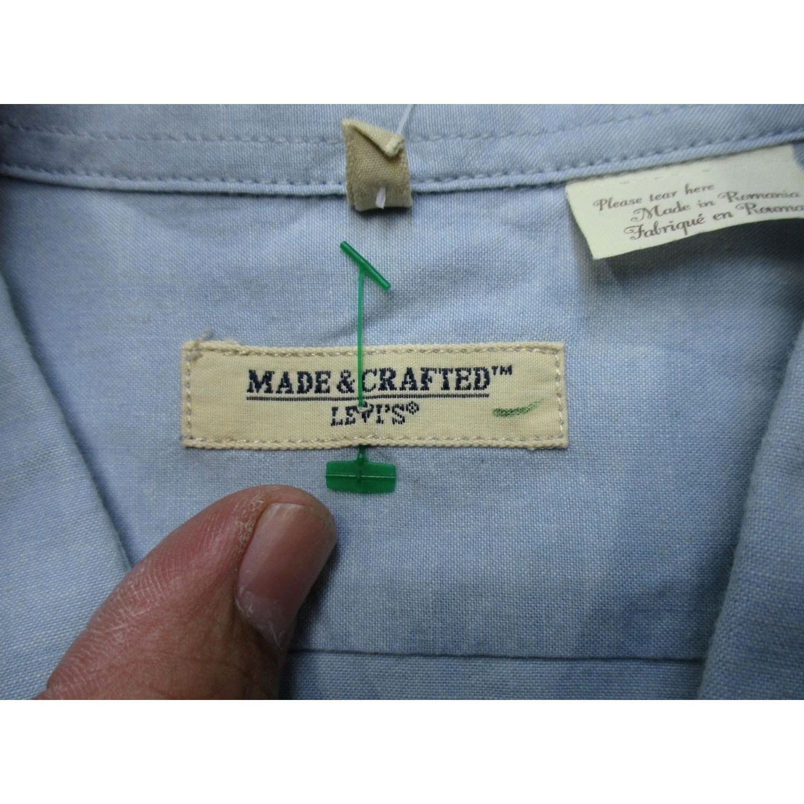 Levi's Levi's Made & Crafted Dress Shirt Mens XL Blue Solid Long Sleeve Button Front Collar Shirt Size 46R - 3 Thumbnail