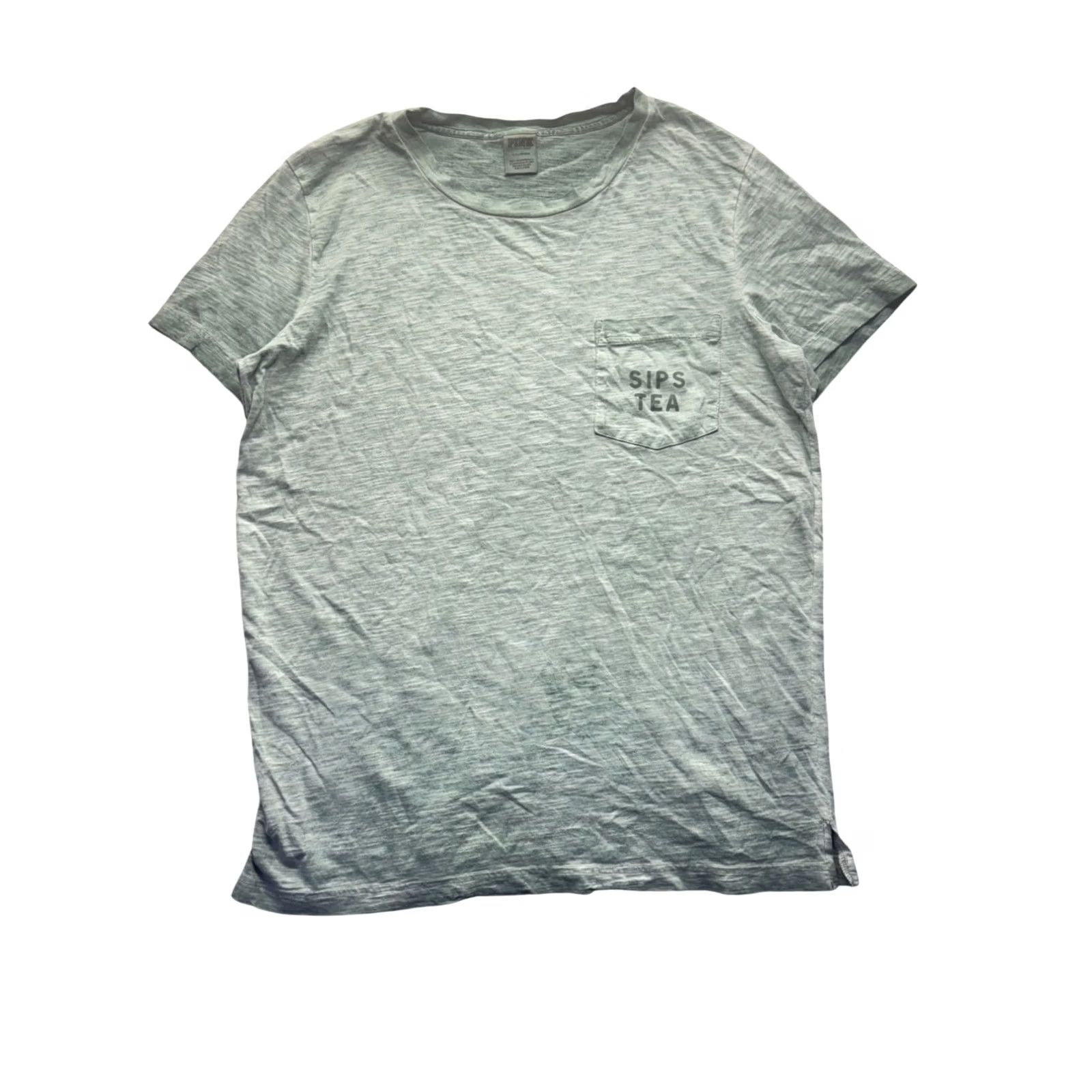 Victoria's Secret Victoria's Secret Pink Green Graphic T-Shirt Sips Tea L Womens Crewneck Pocket 100% Cotton Short Sleeve Vintage: No Size L / US 10 / IT 46 - 2 Thumbnail