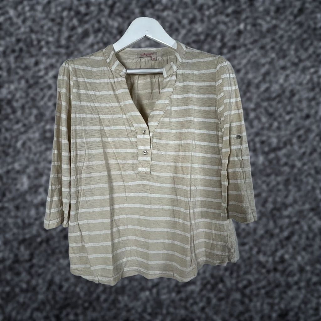 Vintage Fresh Produce Womens Striped 3/4 Sleeve Shirt Large Beige/Blue/Black Lot of 3 Size L / US 10 / IT 46 - 1 Thumbnail