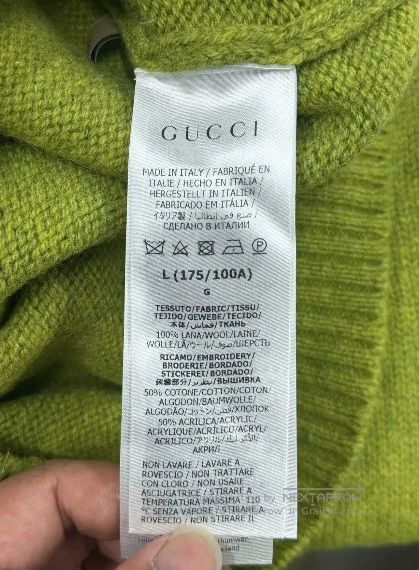 Gucci Guicci Green Back Embroidered Logo Knit Sweater| Size L / US 10 / IT 46 - 4 Thumbnail