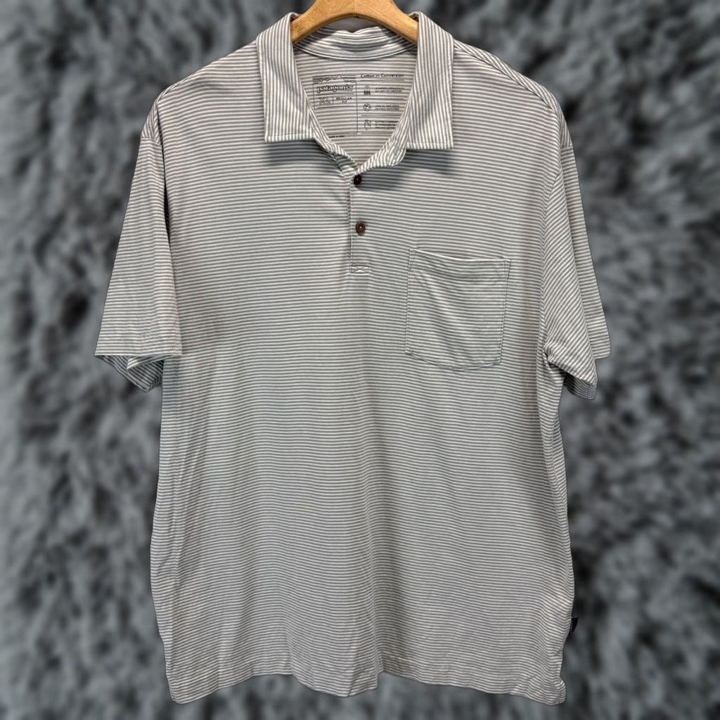 Patagonia Patagonia Cotton In Conversion Polo Shirt Sz X-Large Mens Gray White Stripe Size US XL / EU 56 / 4 - 1 Thumbnail