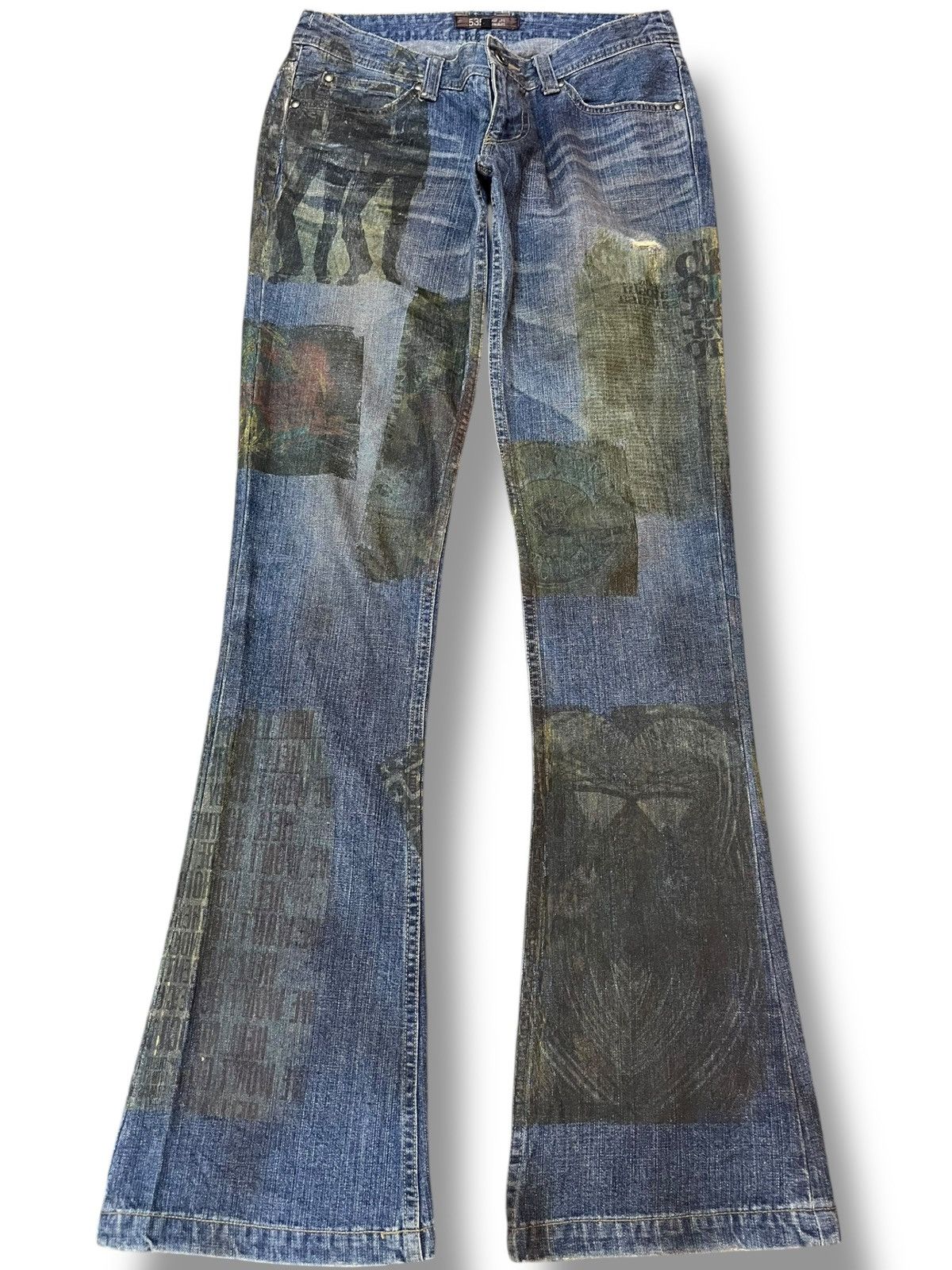Vintage 5351 Pour Les Homme Flare Waxed Printed Work Denim