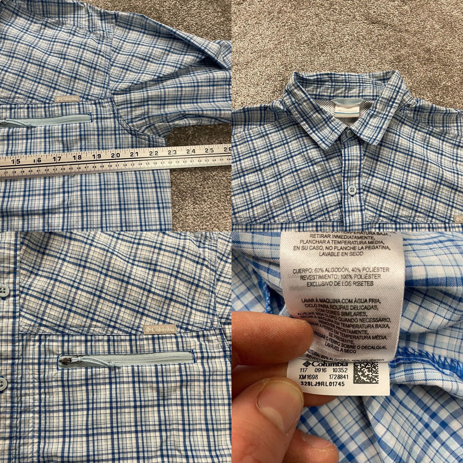 Vintage Columbia Shirt Large Mens Blue White Plaid Short Sleeve Button Down Zip Pocket Size US L / EU 52-54 / 3 - 8 Thumbnail