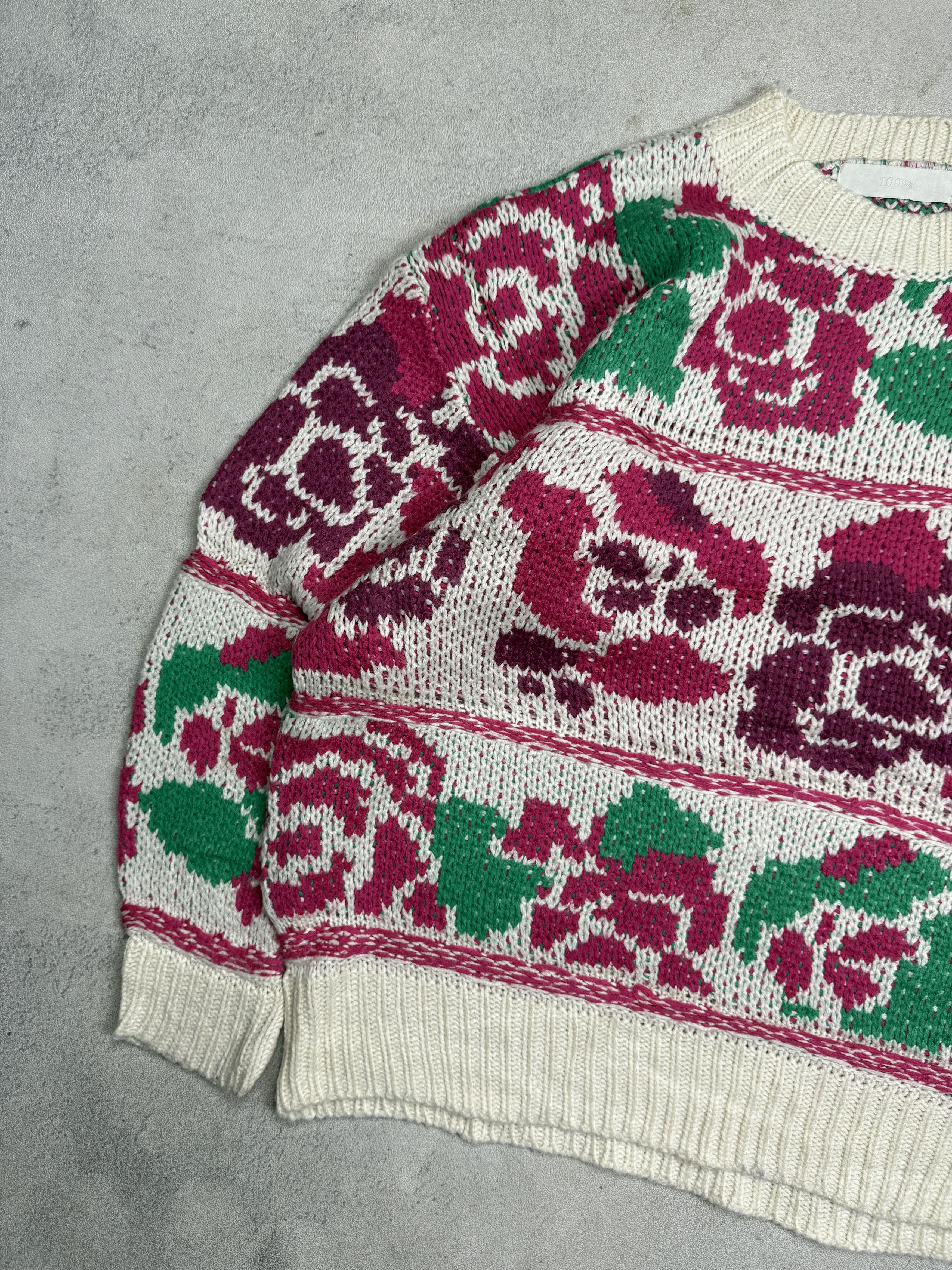 Japanese Brand Chunky Rose Knit Sweater / 90s Style Oversized Fit Size US L / EU 52-54 / 3 - 4 Thumbnail