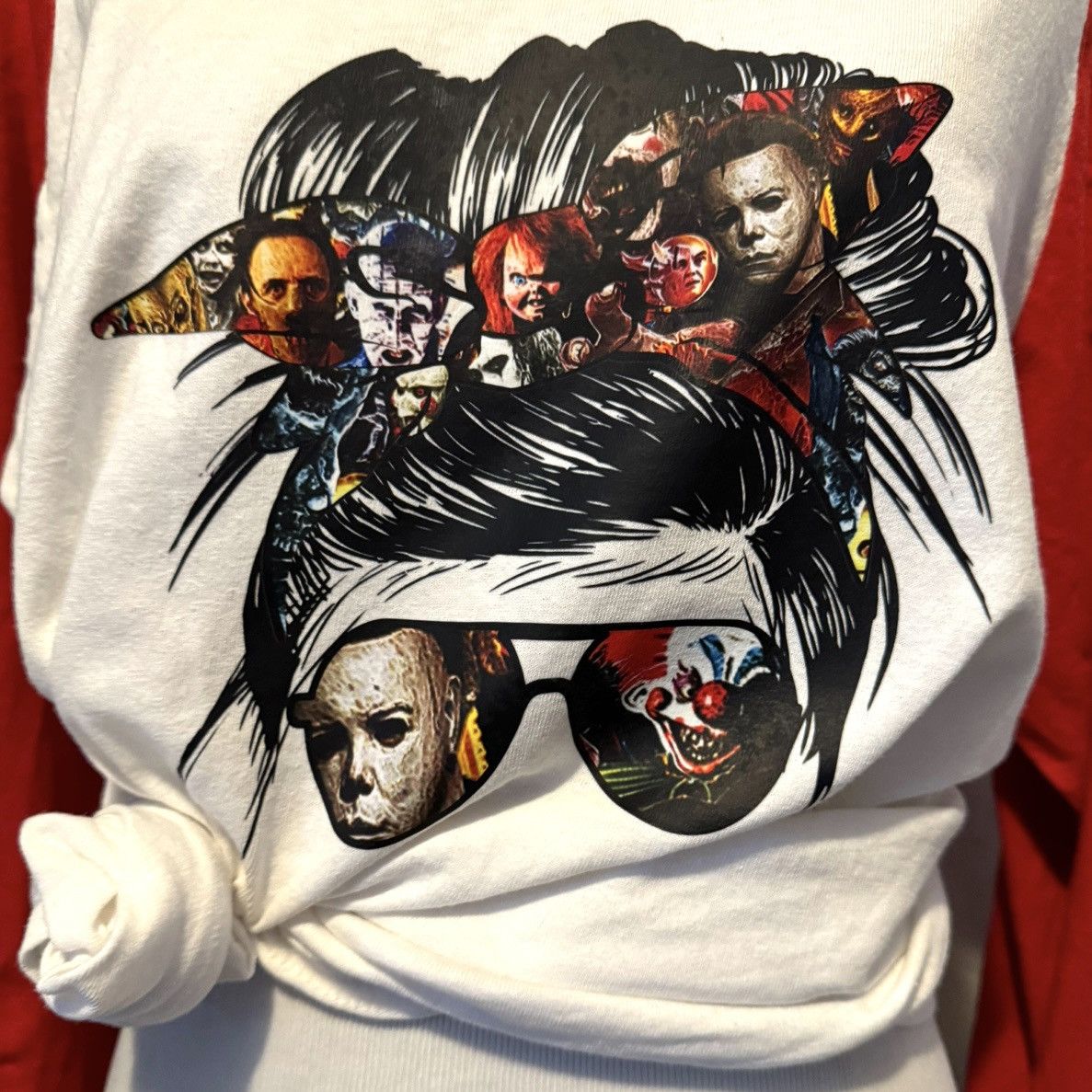 Other Messy Bun/Horror Movie, Custom Halloween Raglan Tee Size M / US 6-8 / IT 42-44 - 16 Thumbnail