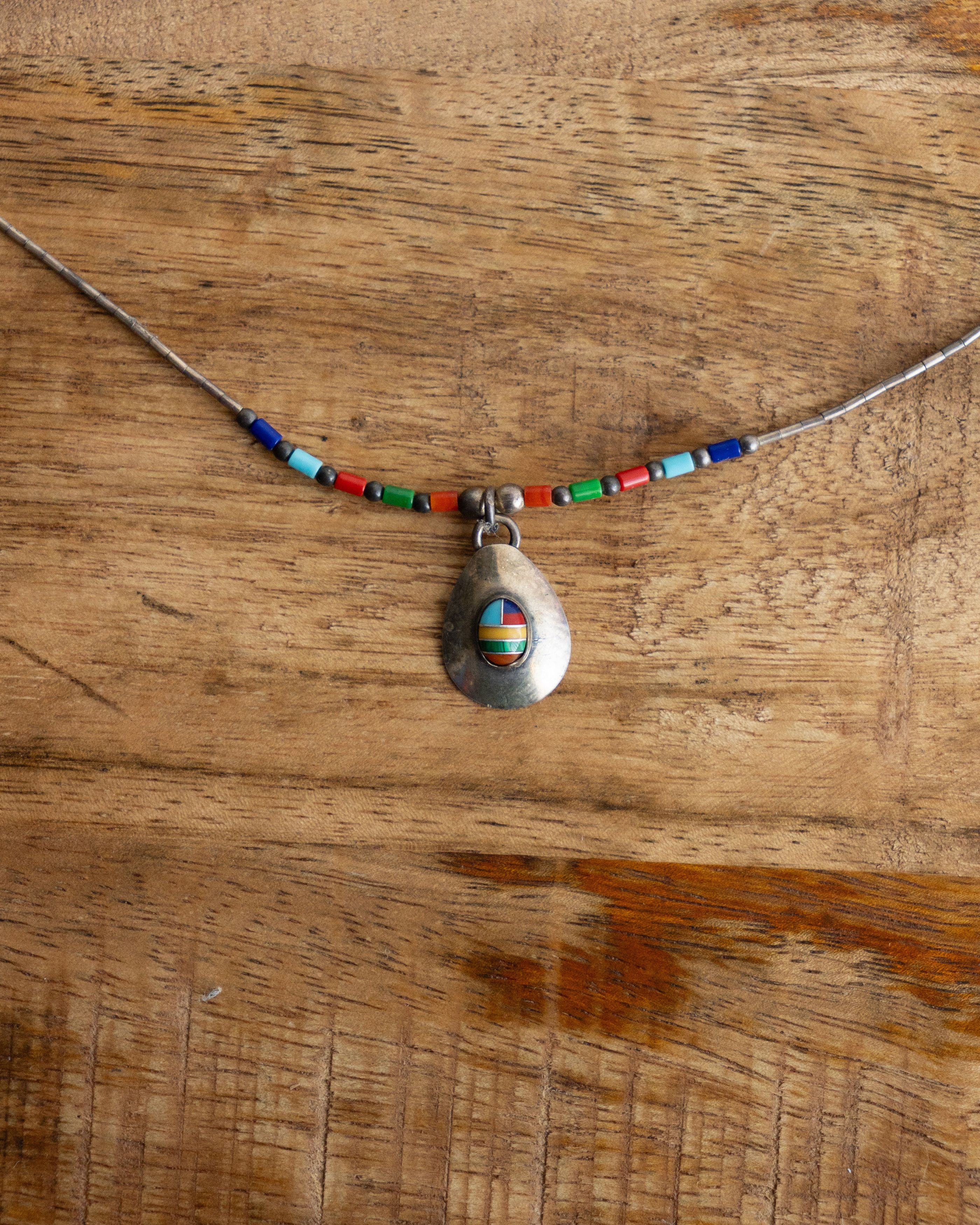 Jewelry Vintage Native American Zuni Necklace Sterling Silver Inlay Size ONE SIZE - 1 Thumbnail