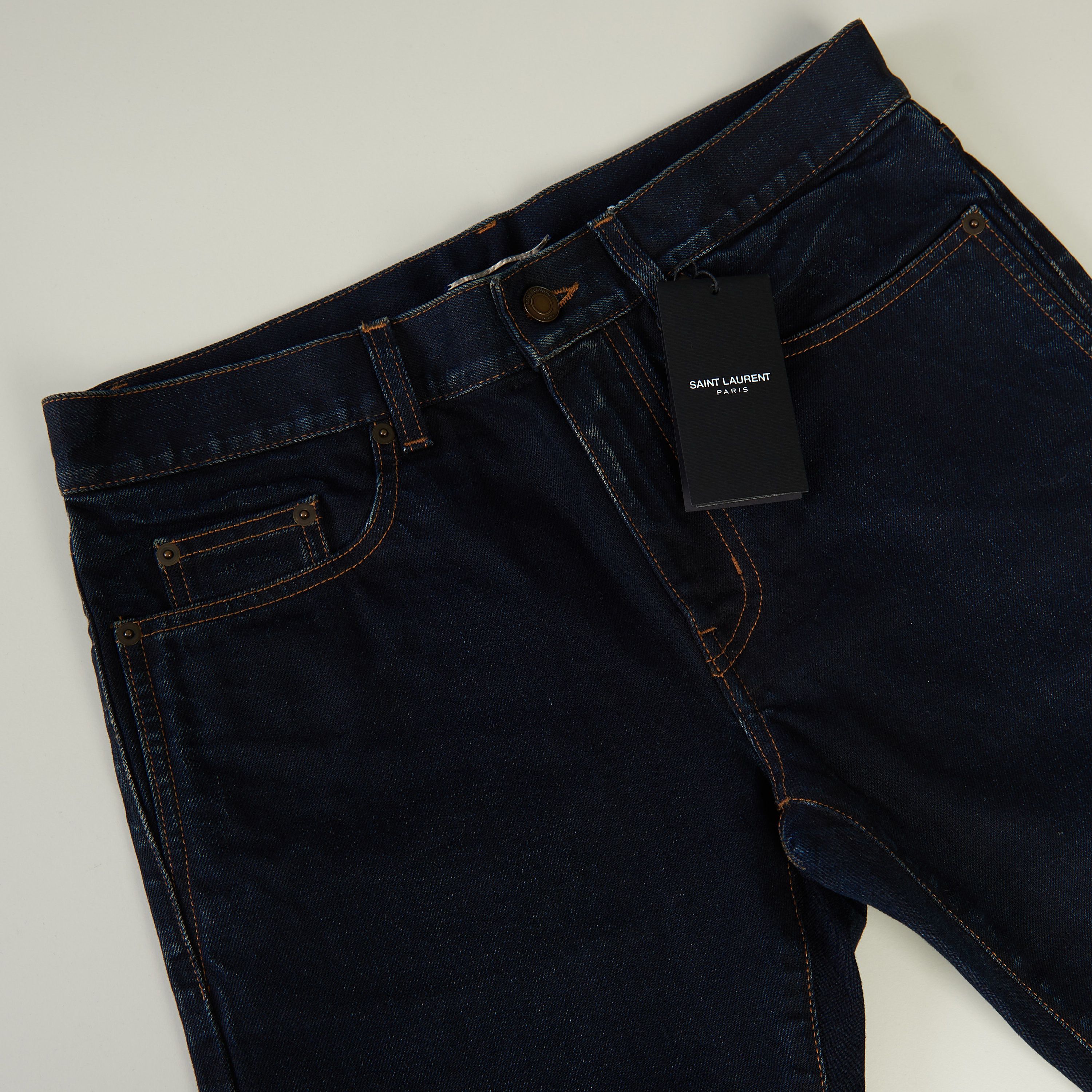 Saint Laurent Paris Dark Blue Stretch Cotton Jeans - Skinny-Fit, Low Waist Size US 29 - 9 Thumbnail