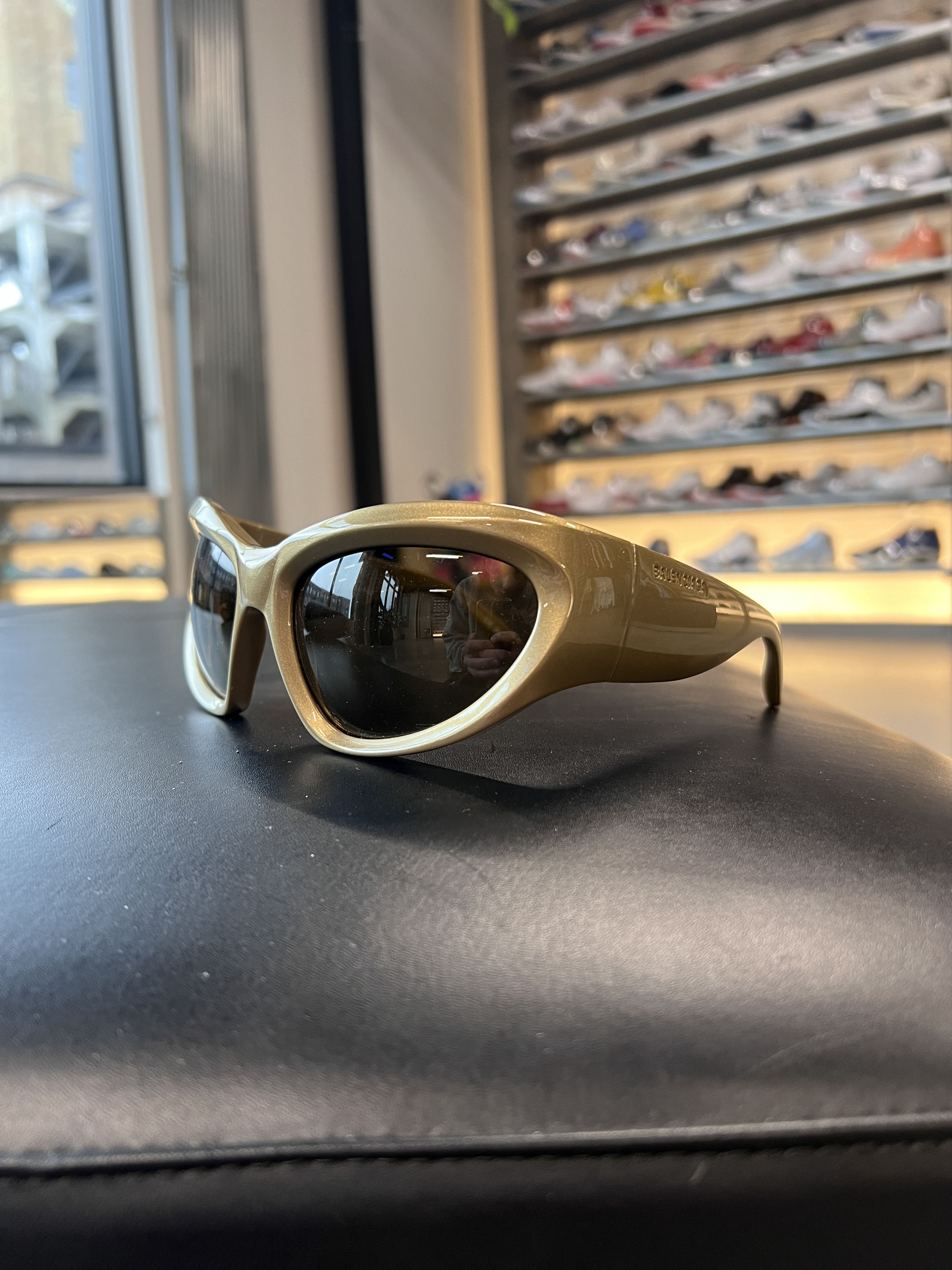 Balenciaga BALENCIAGA Wrap Sunglasses Shiny Solid Metallic Antique Gold Size ONE SIZE - 1 Thumbnail