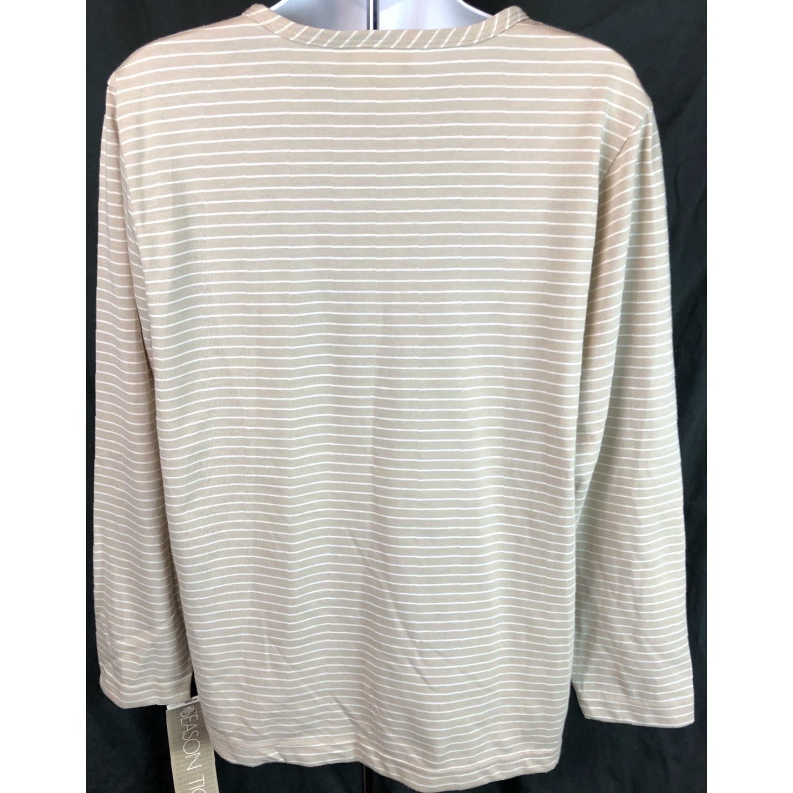 Vintage Nwt Season Ticket Jersey Top Shirt L Tan/white Stripe V-neck Long Sleeves Size L / US 10 / IT 46 - 4 Thumbnail