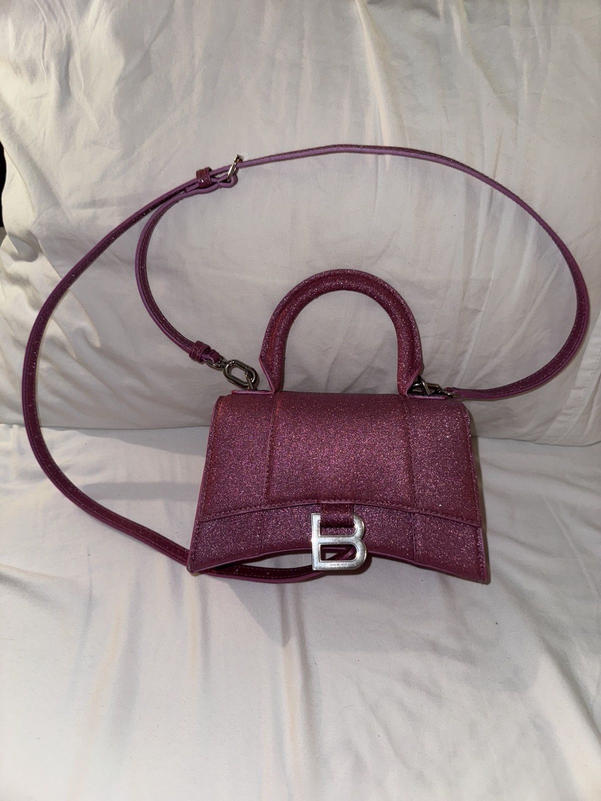 Balenciaga Balenciaga Hourglass Mini Glitter Top Handle Handbag Pink Size ONE SIZE - 1 Thumbnail