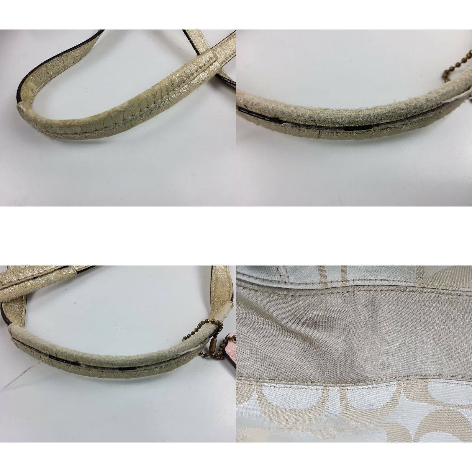 Coach Coach Signature Stripe Tote Bag F19565 Light Khaki Gold Leather Sateen Pockets Lined Women Tote Size ONE SIZE - 8 Thumbnail