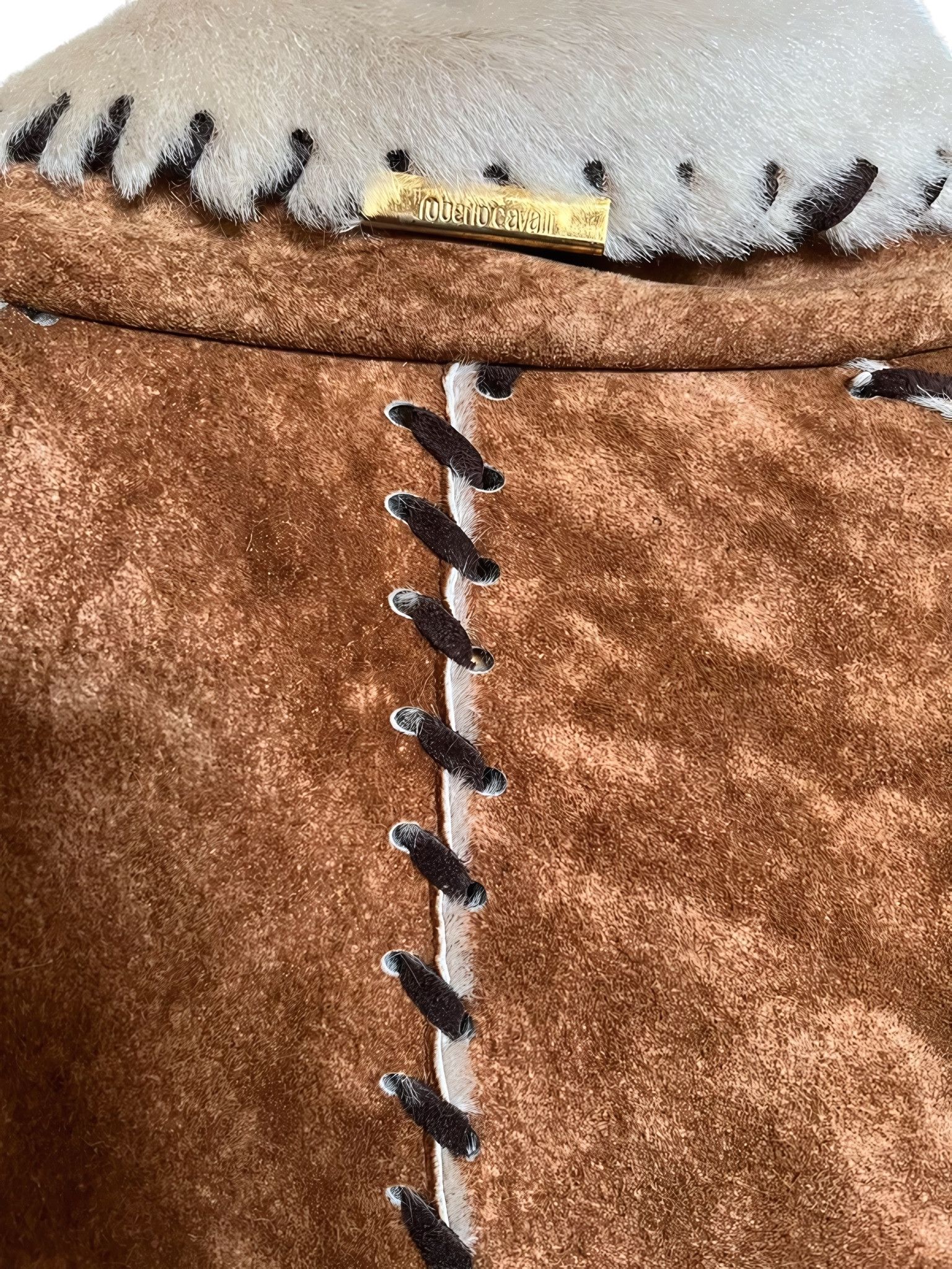 Roberto Cavalli ARCHIVE SHEARLING SUEDE LEATHER ASYMMETRIC ZIP JACKET Size US L / EU 52-54 / 3 - 3 Thumbnail