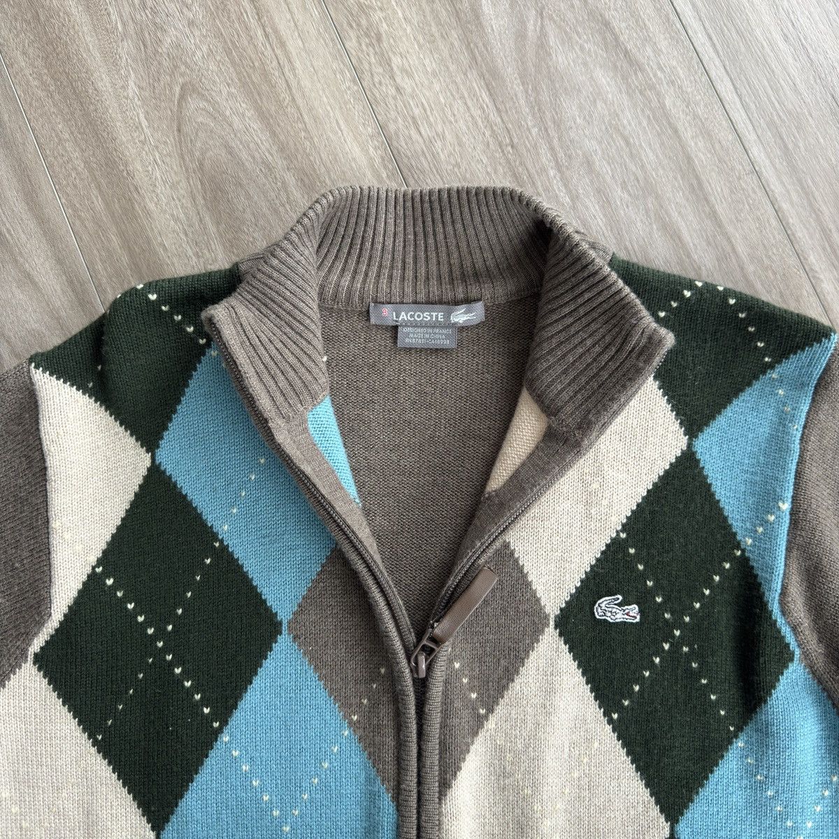 Lacoste Y2K Lacoste Wool Argyle Zip Cardigan Brown Size US M / EU 48-50 / 2 - 4 Thumbnail