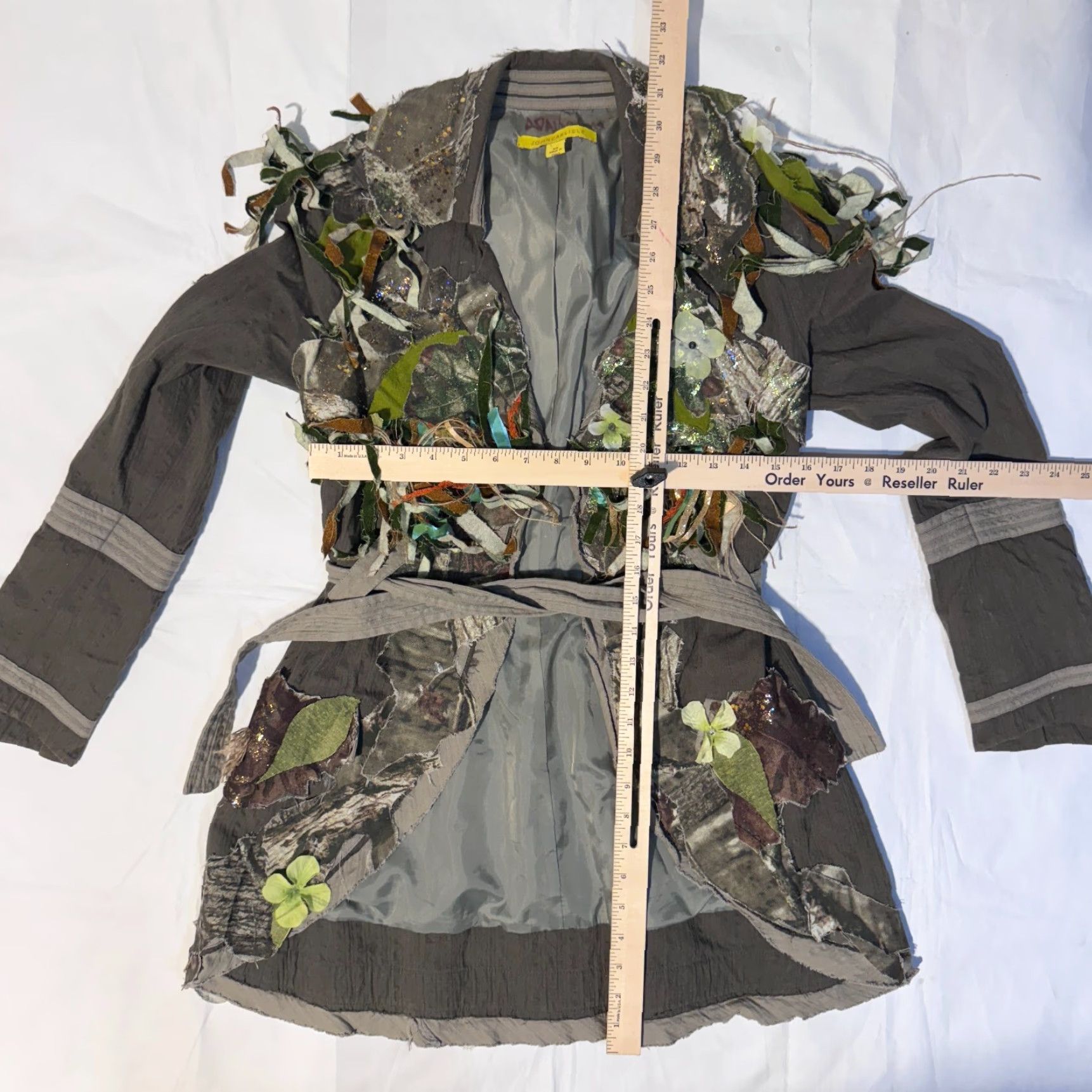 Vintage 1 of 1 Custom Camo Fairy Glitter Floral Belted Brown Jacket XS Fairycore Grunge Womens Size XS / US 0-2 / IT 36-38 - 5 Thumbnail