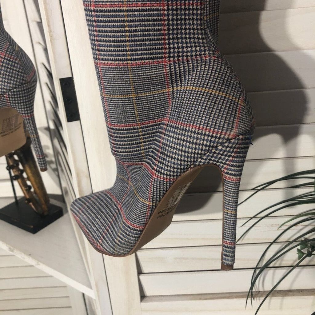 Forever 21 Y2K over the knee boots plaid grayred stretchy wide calf 7 Size US 7 / IT 37 - 4 Thumbnail