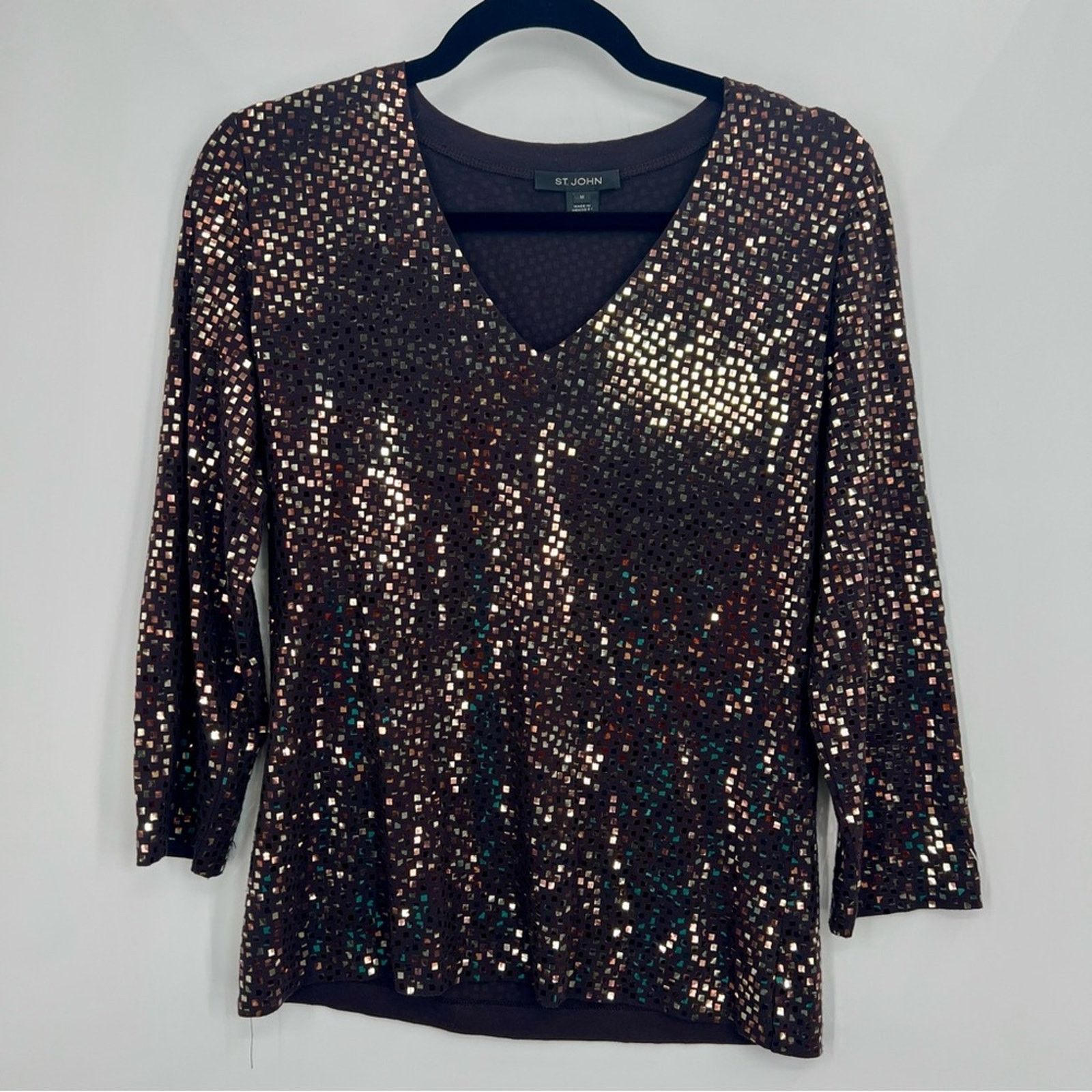 St. John St.John V-Neck Sequins Embroidered T-Shirt Blouse Top Jersey Size M / US 6-8 / IT 42-44 - 1 Thumbnail