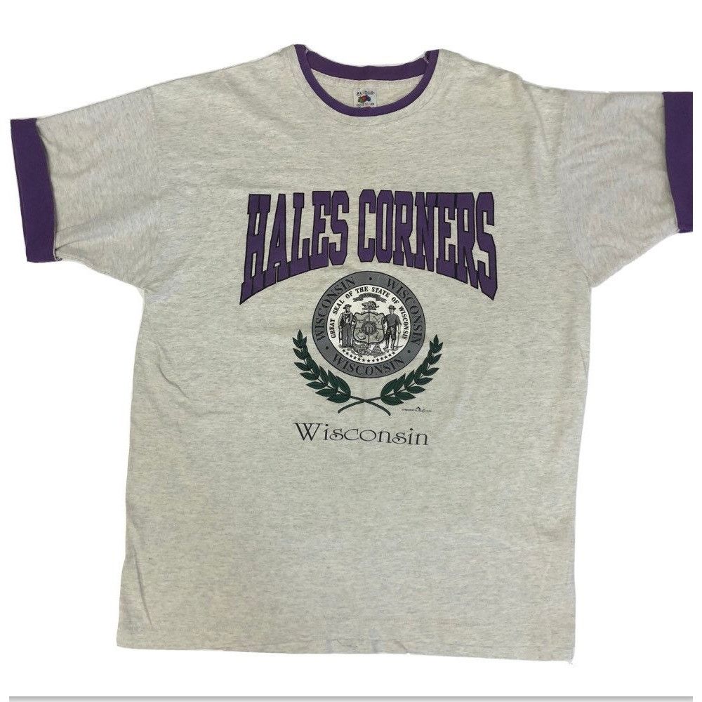 Fruit Of The Loom 1992 HALES CORNERS Wisconsin T Shirt Heather Purple RINGER Size US XL / EU 56 / 4 - 1 Thumbnail