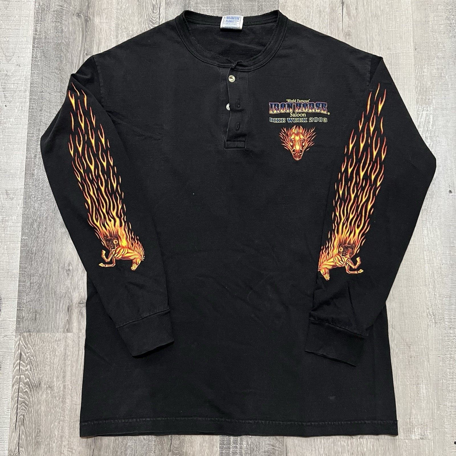 Vintage VTG Bike Week Long Sleeve Biker Flames Iron Horse Saloon Tee Size US L / EU 52-54 / 3 - 2 Thumbnail