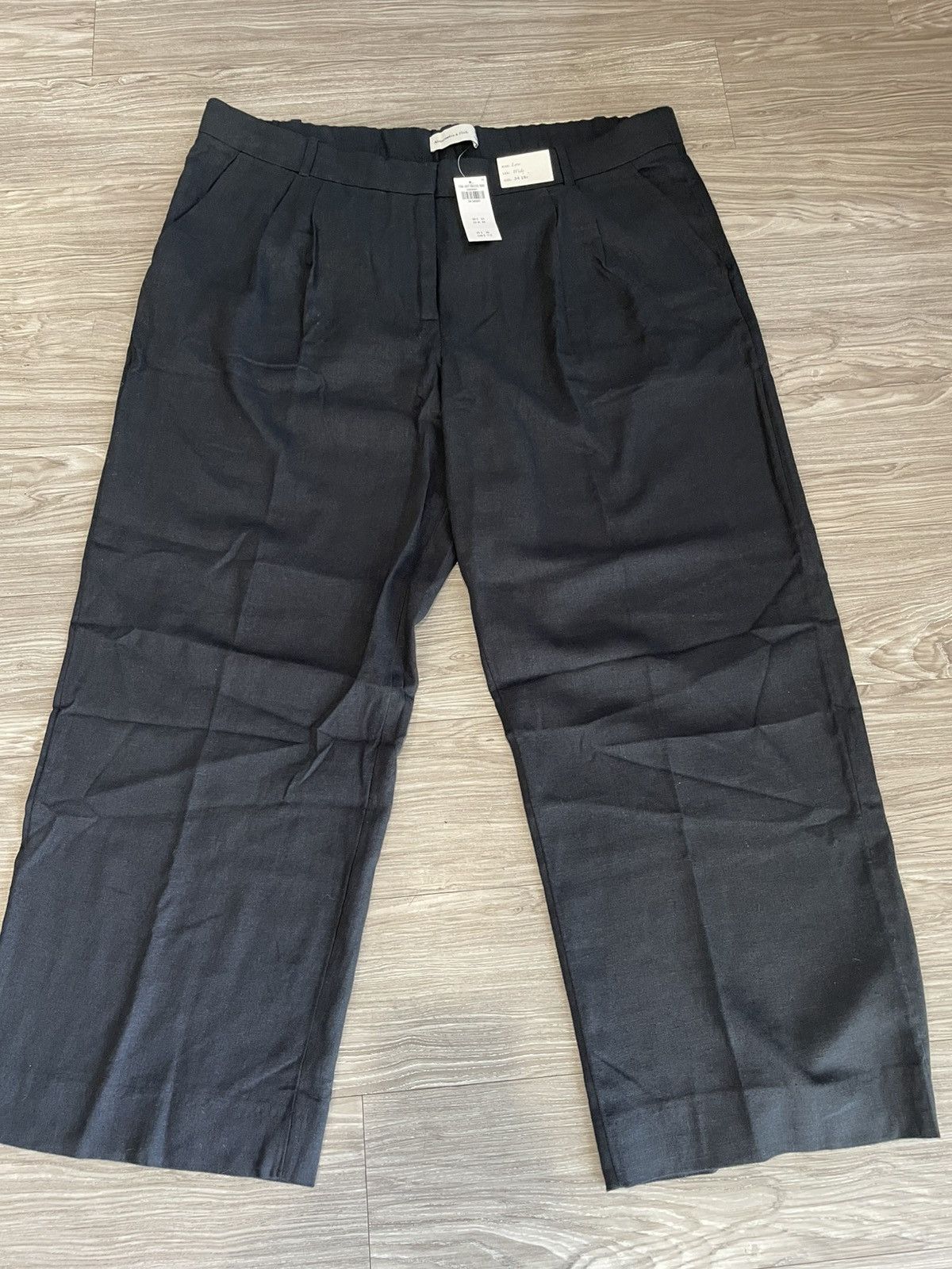 Abercrombie & Fitch A&F Sloan Low Rise Linen Blend Pant Black Size 34 SHORT New Size 34" / US 12 / IT 48 - 2 Thumbnail