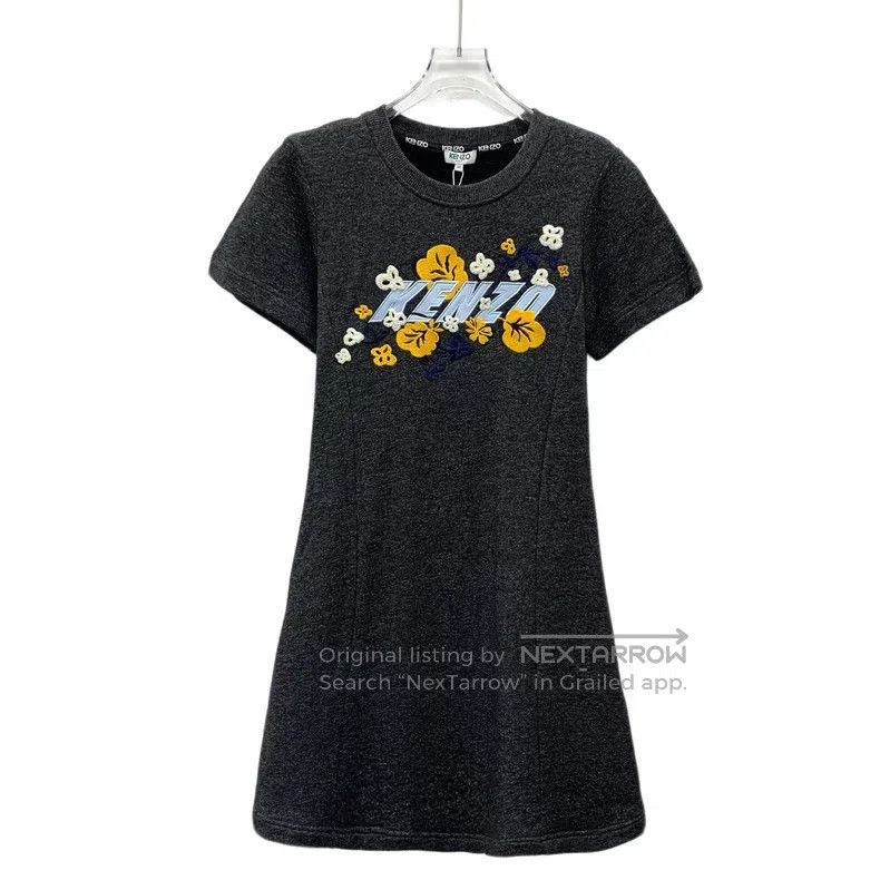 Kenzo Kenzo Dark Grey Logo Floral Embroidered Cotton Short Sleev Size M / US 6-8 / IT 42-44 - 1 Thumbnail