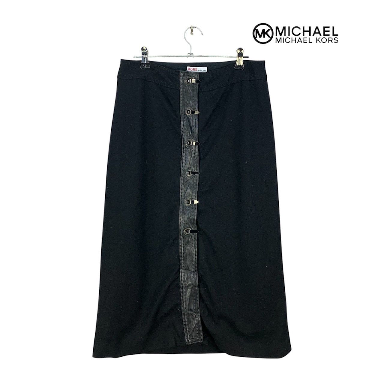 Michael Kors Michael Kors Vintage Black Midi Skirt Front Buckle Strap Size 28" / US 6 / IT 42 - 1 Thumbnail