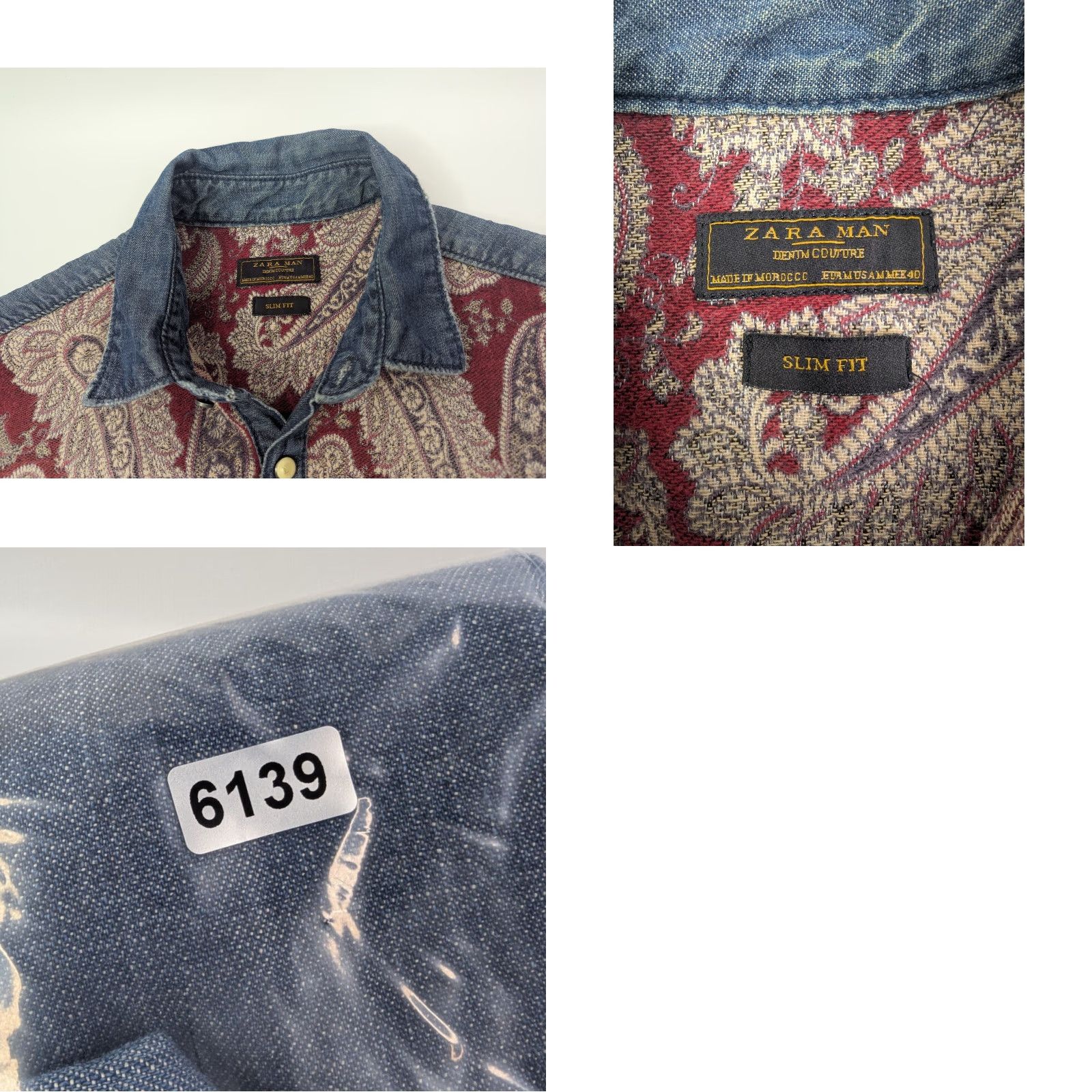 Zara Zara Shirt Men Denim Blue Paisley Long Sleeve Button-Up Slim Fit M Snap Collar Casual Travel Western Pattern Paisley Tapestry Size US M / EU 48-50 / 2 - 8 Thumbnail