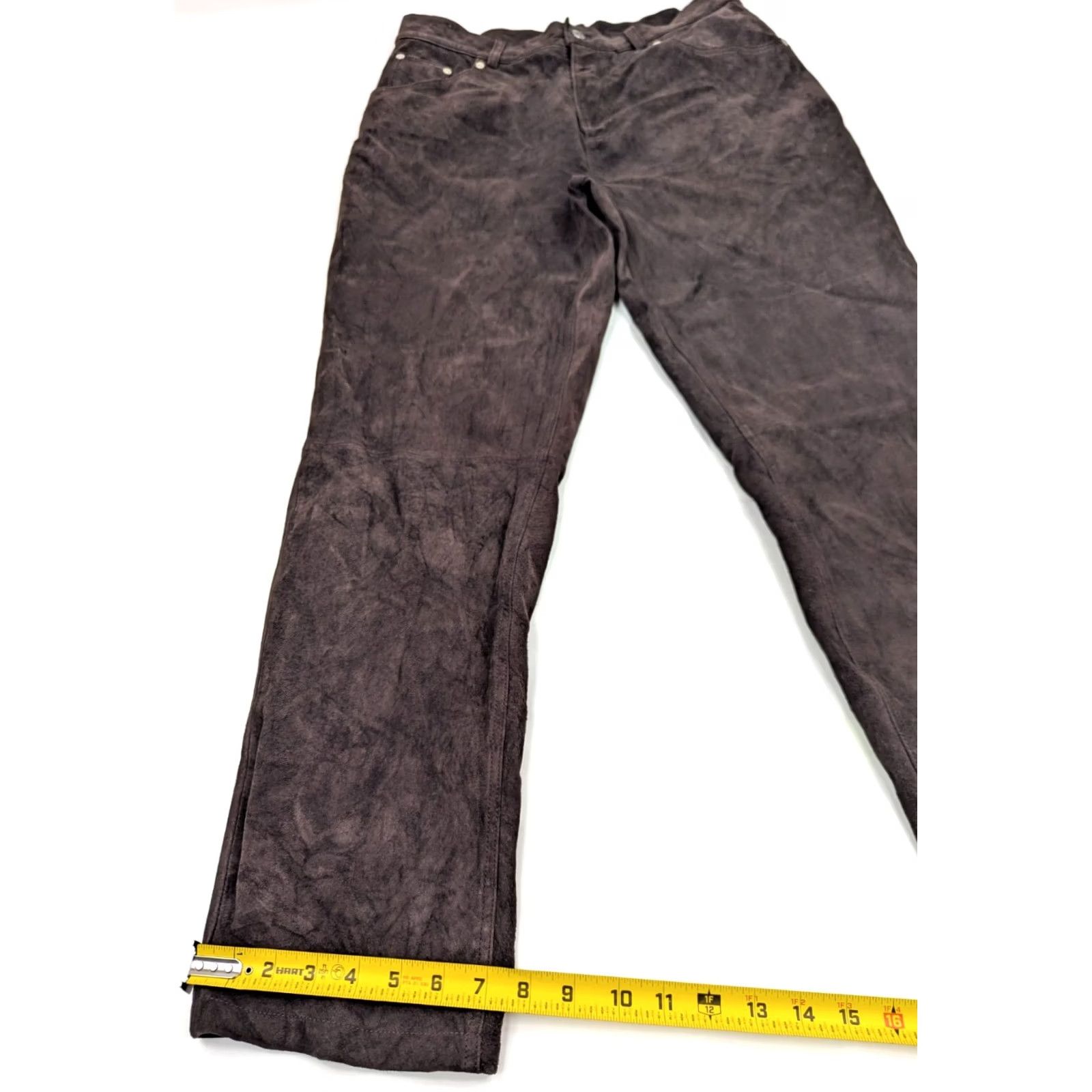 Vintage VINTAGE St. John's Bay Washable Suede Leather Straight Pants Women 14 (32x29) Brown Size 36" / US 14 / IT 50 - 2 Thumbnail