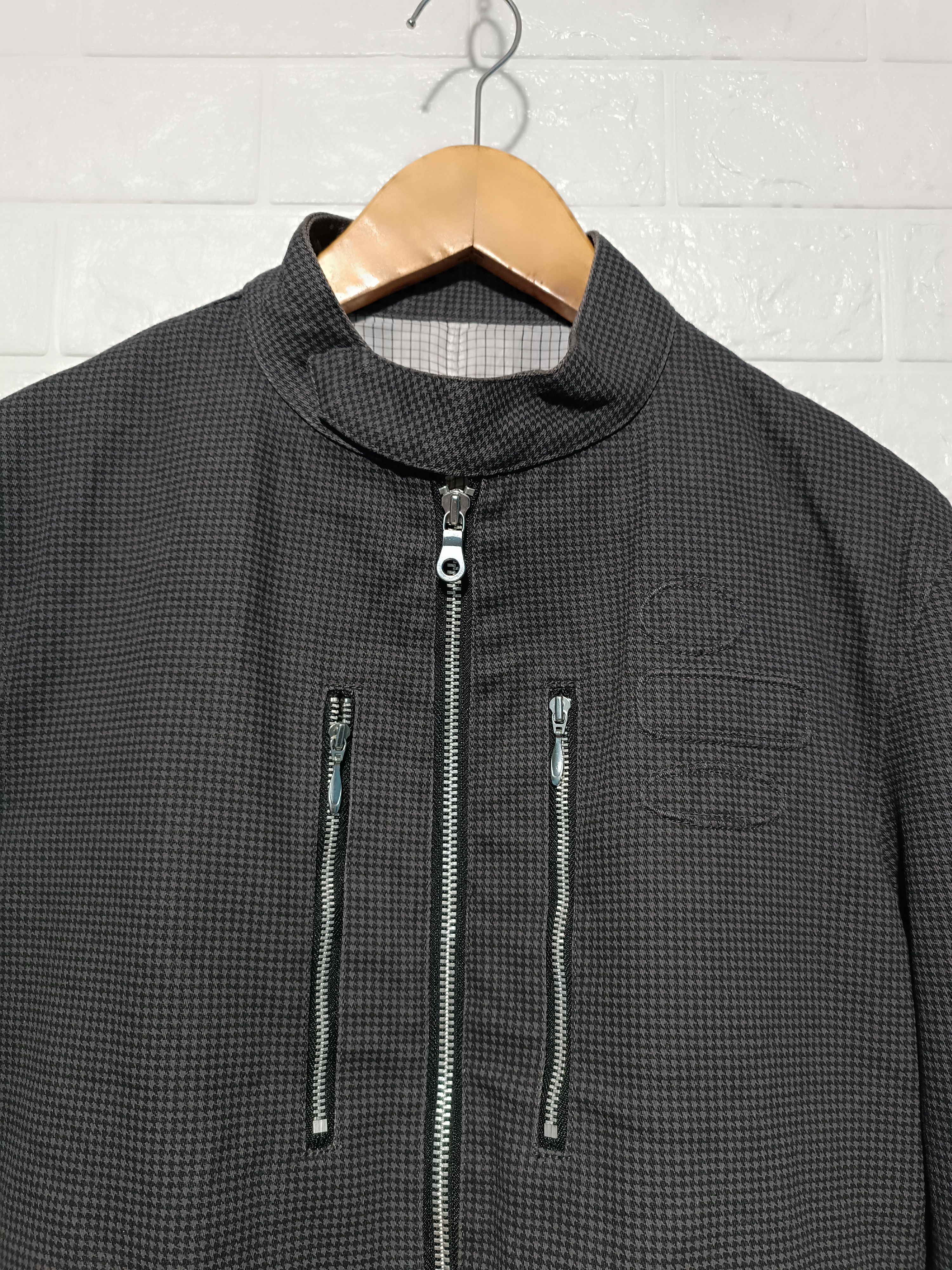 Japanese Brand Vintage Moto Biker Jacket Micro Check Zip Detail Size US L / EU 52-54 / 3 - 4 Thumbnail