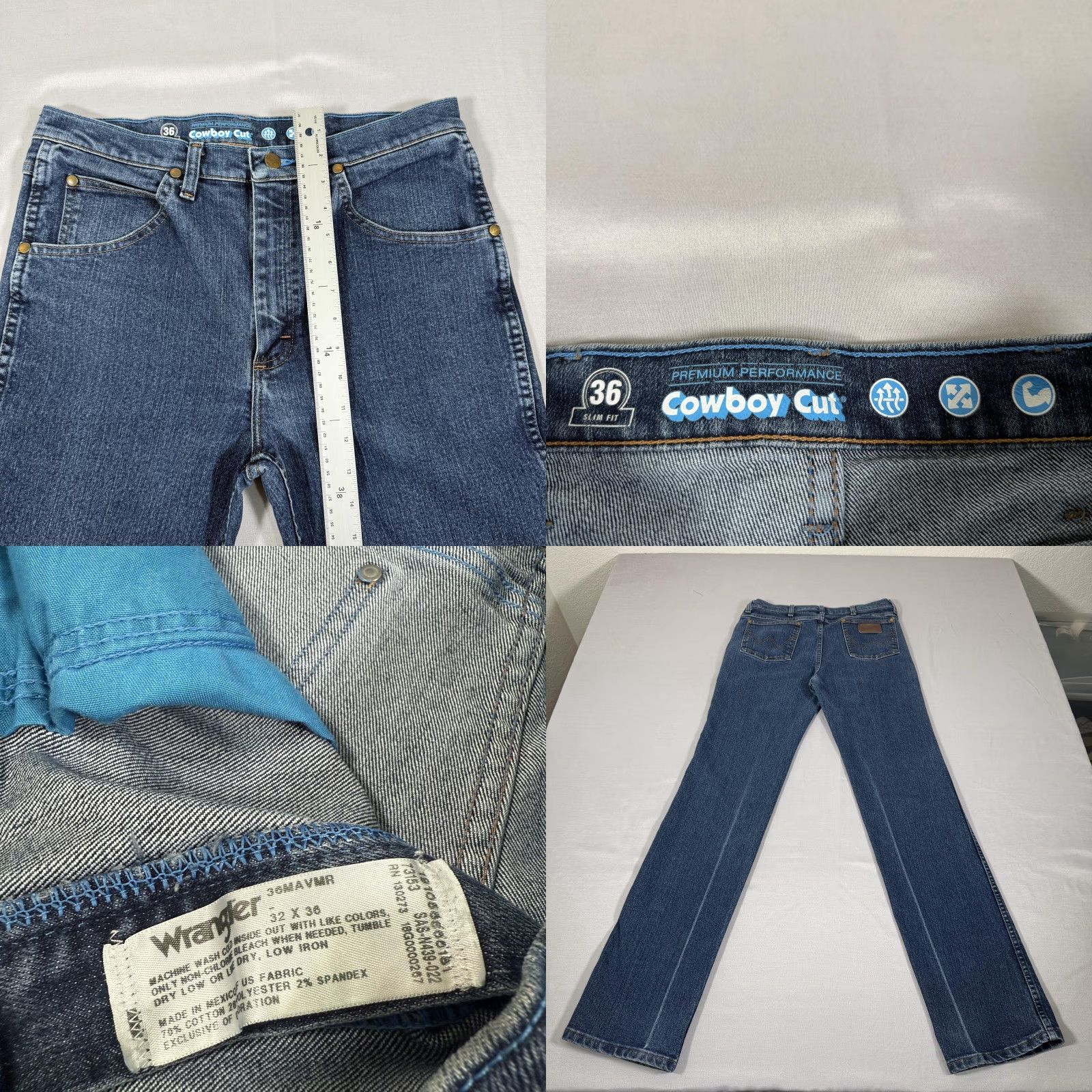 Wrangler Wrangler Jeans Men 32x36 Blue Premium Performance 36 Slim Fit Denim Pants Cowboy Size US 32 / EU 48 - 8 Thumbnail