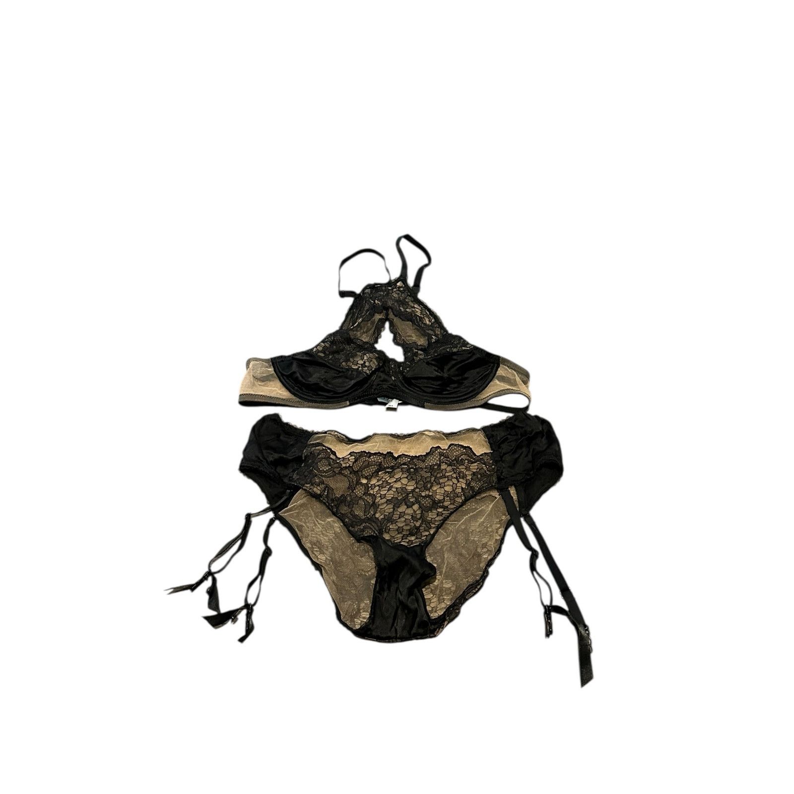 Bloomingdale's Else Black Yasmin Harness Racerback Underwire Satin Lace Bra Size ONE SIZE - 5 Thumbnail