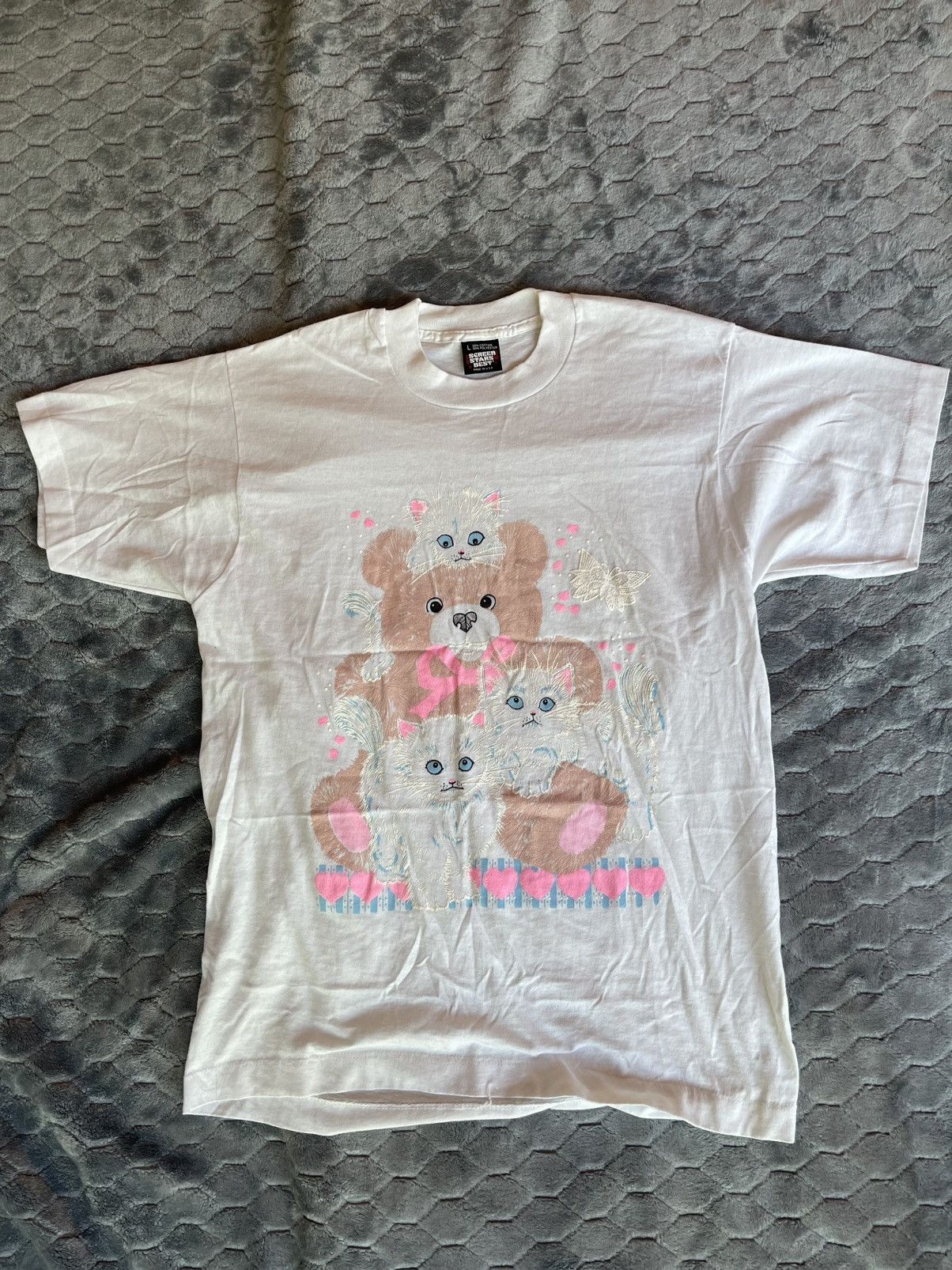 Vintage Kittens And Teddy Bear Screen Star T-Shirt White Size US M / EU 48-50 / 2 - 1 Thumbnail