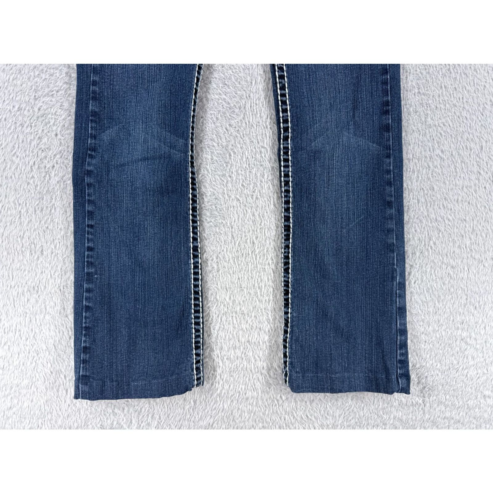 Denime LA Idol Jeans Women Bootcut Denim Blue 3 Low Rise Embroidered 26x27 Cotton 5-Pocket Stretch Regular Inseam 27" Blue Womens Jeans Size 26" / US 2 / IT 38 - 2 Thumbnail
