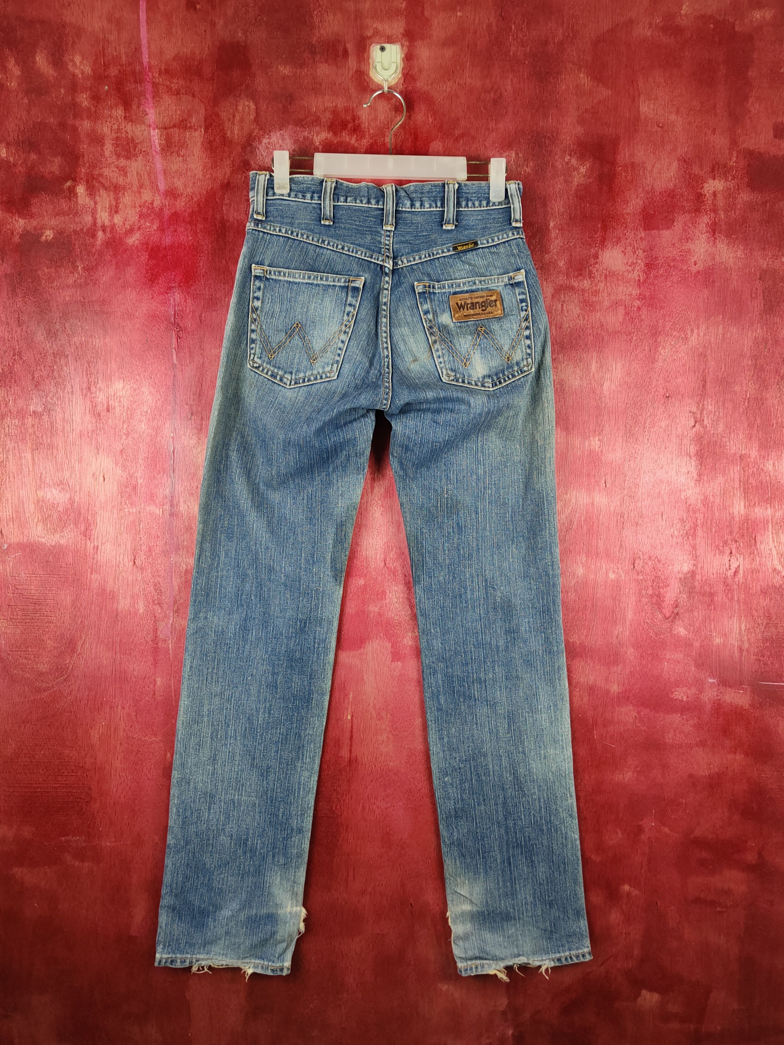 Japanese Brand Wrangler Blue Faded Distressed Ripped Jeans #S1631 Size US 28 / EU 44 - 9 Thumbnail
