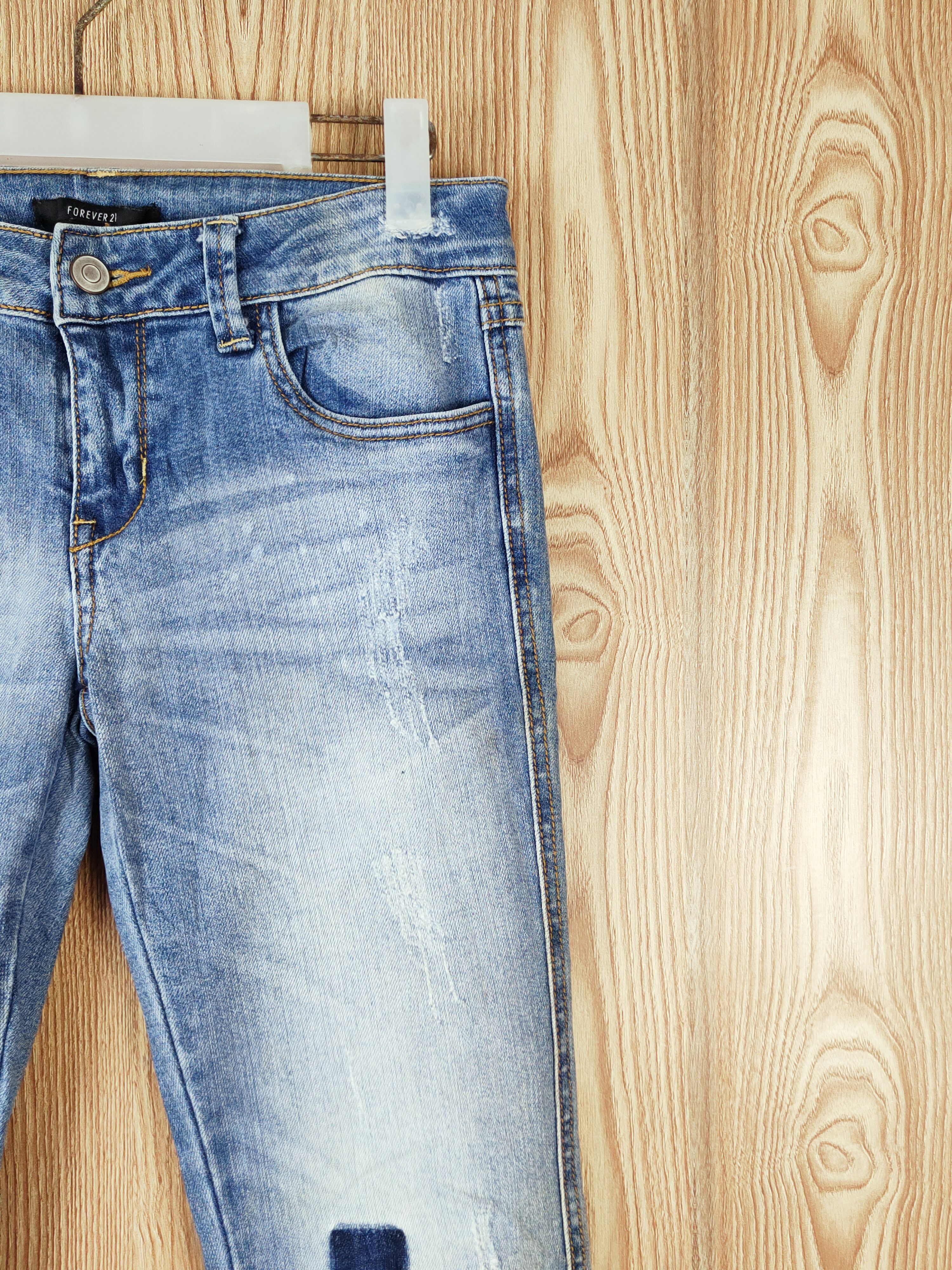 Forever 21 × Vintage Forever 21 Blue Distressed Ripped Skinny Jeans Size 29" - 5 Thumbnail
