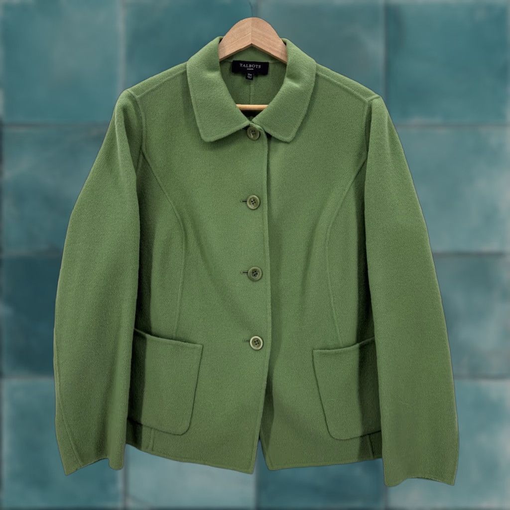 Talbots VINTAGE Talbots Jacket Womens 12W Green Wool Button Front Pocket Plus Short Coat NWOT Size 34" / US 12 / IT 48 - 1 Thumbnail