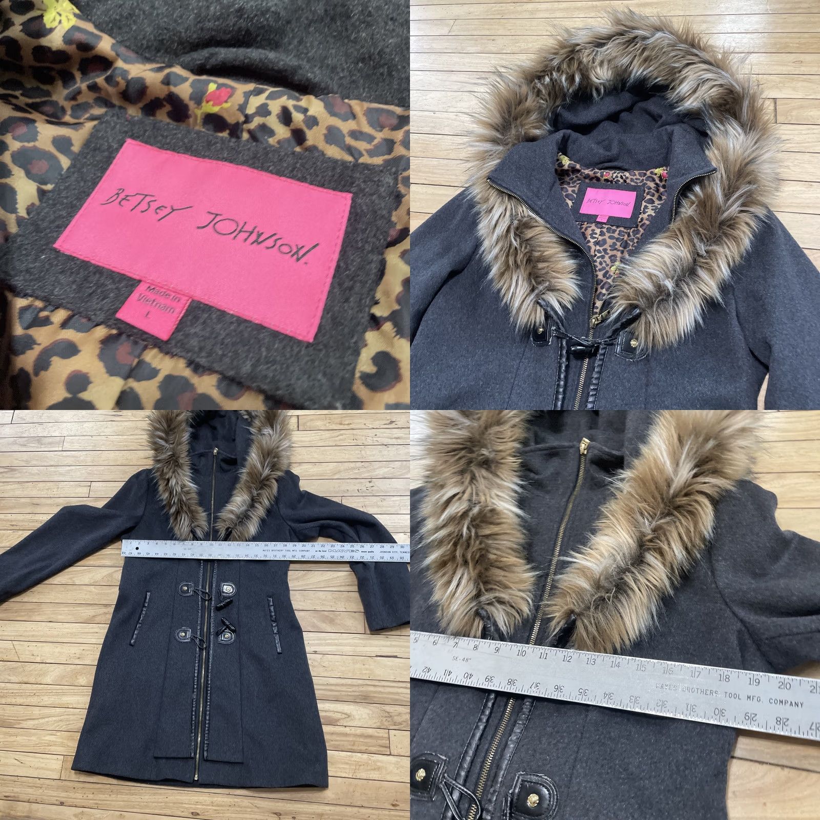 Betsey Johnson Betsey Johnson Designer Wool Coat Women L Black FauxFur Oversize Hood Toggle Y2k Coat Women L Black Oversized Hooded Wool Coat Size L / US 10 / IT 46 - 8 Thumbnail