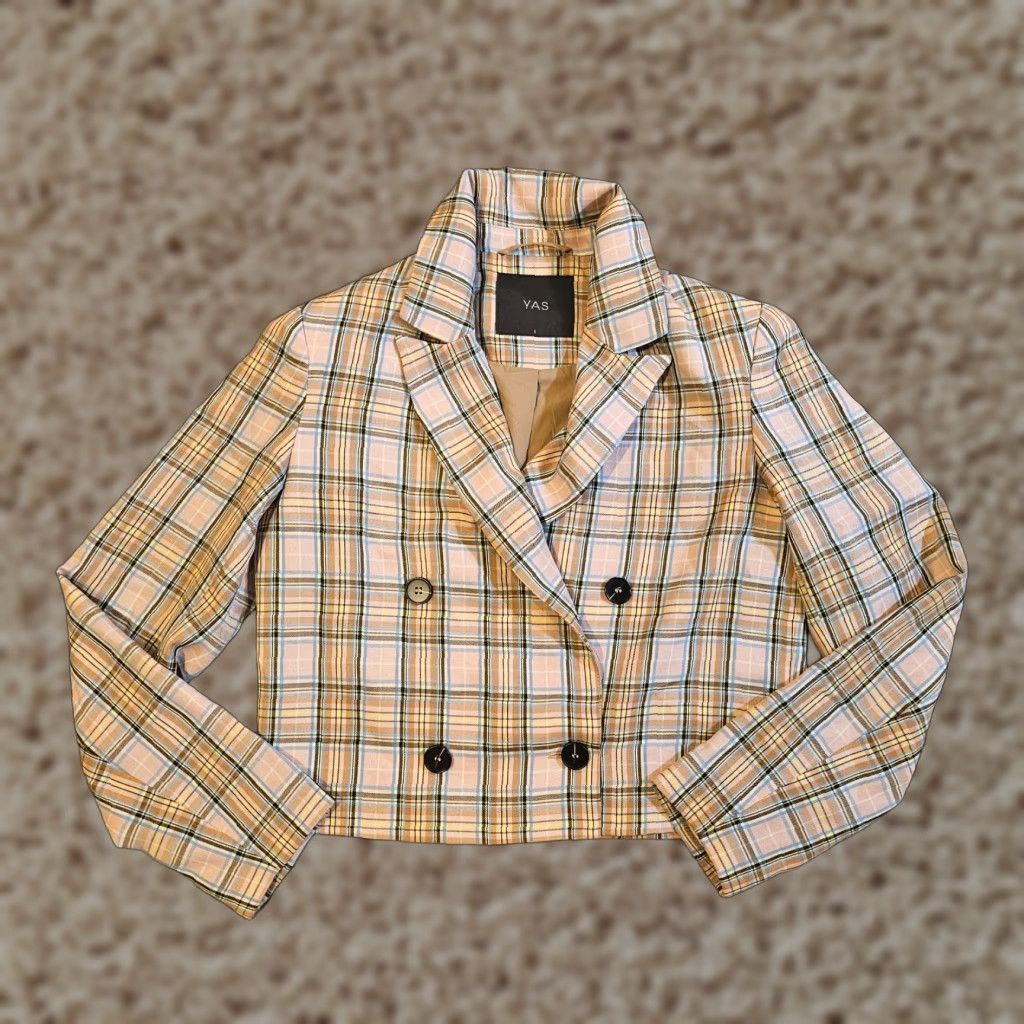 Vintage VINTAGE YAS Jacket Womens Size Small Beige Plaid Blazer Long Sleeve Y2K Clueless Size S / US 4 / IT 40 - 1 Thumbnail