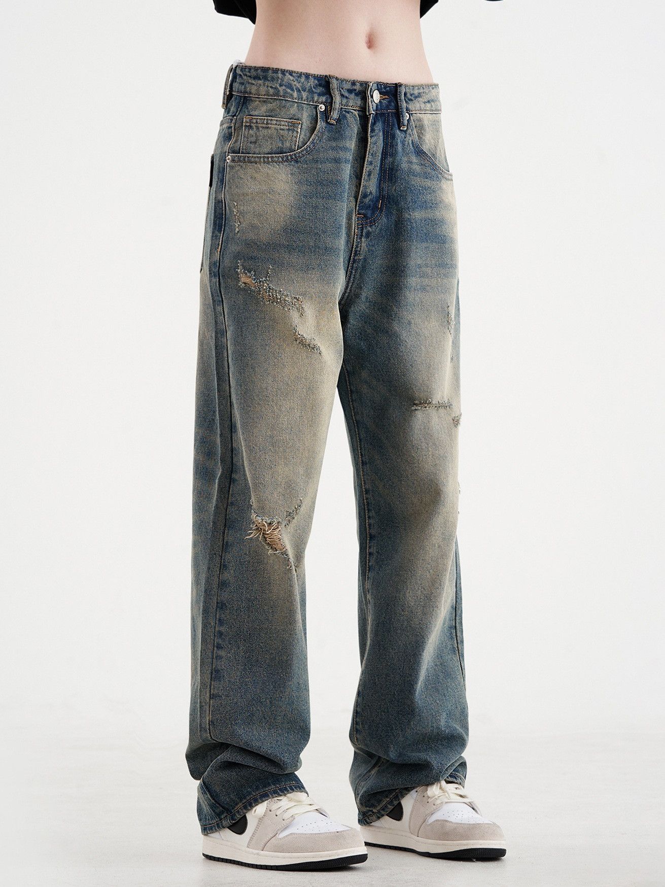 Japanese Brand Men's American straight-leg washed distressed jeans Size US 32 / EU 48 - 3 Thumbnail