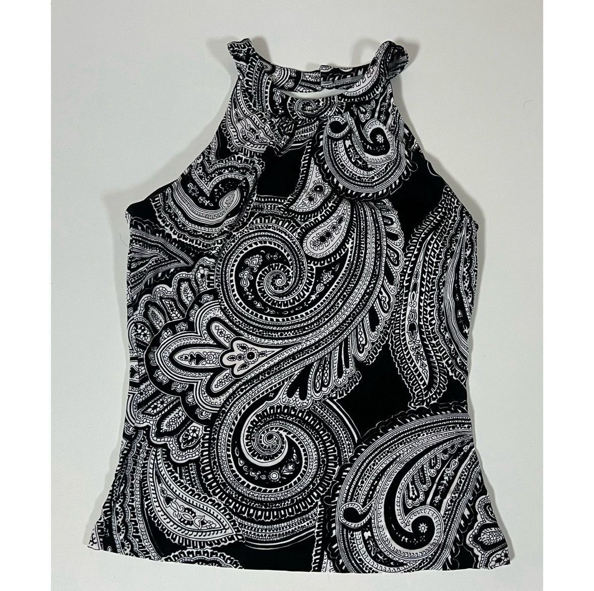 Ann Taylor Black Bandana Paisley Print Halter Top Shirt Blouse XS 🖤🤍 Size XS / US 0-2 / IT 36-38 - 2 Thumbnail
