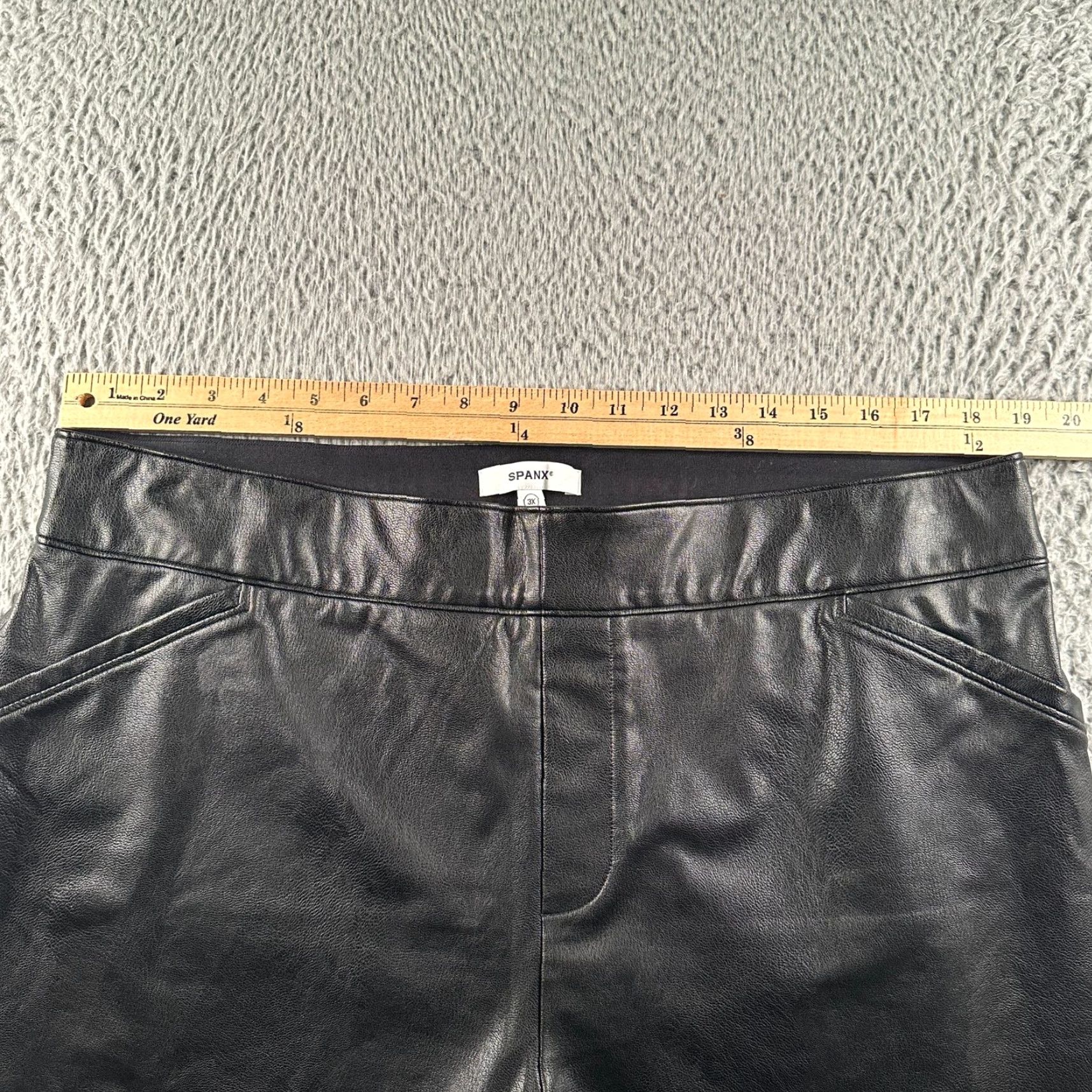 Spanx SPANX Pants Womens 3X Leather-Look Pull On Flare Black Faux Leather Wide Leg Size 40" / US 18 - 5 Thumbnail