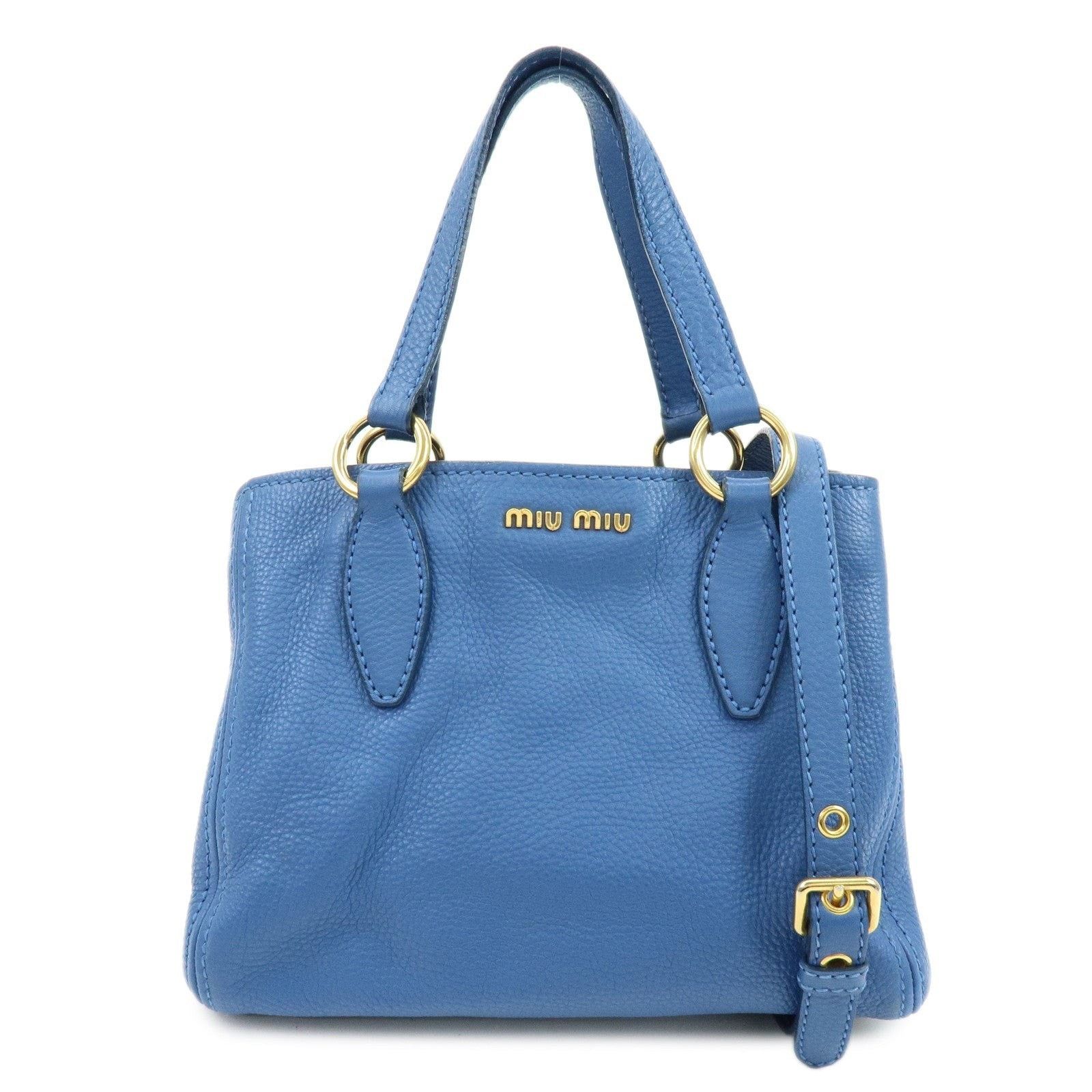 Miu Miu Miu Miu Logo Calfskin Shoulder Bag Blue Size ONE SIZE - 1 Thumbnail