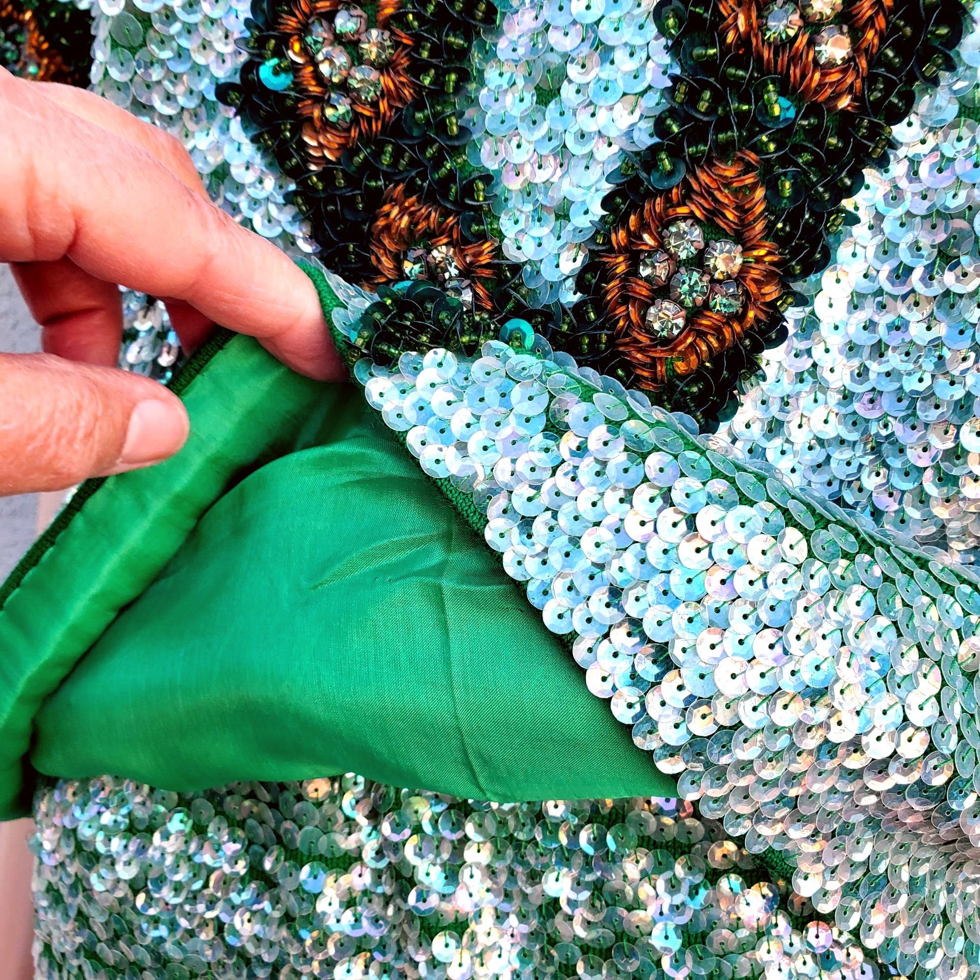 Vintage 60s Sequin Beaded Rhinestone Skirt Set M NWT Turquoise Green Size M / US 6-8 / IT 42-44 - 2 Thumbnail