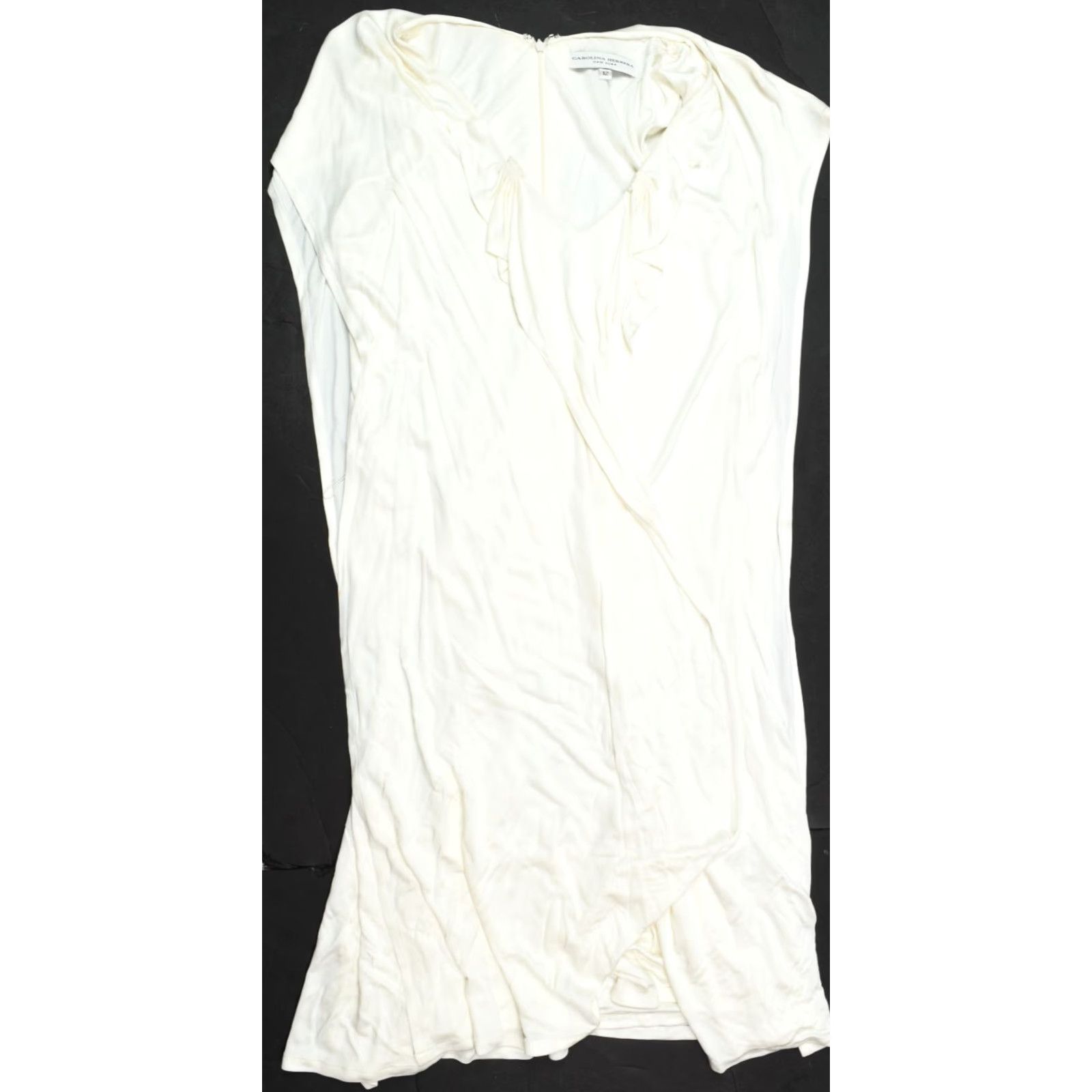 Carolina Herrera Carolina Herrera Dress Wrap Ruffle Cap-Sleeve Stretch Viscose Womens 12 Ivory Midi Party/Cocktail Size XL / US 12-14 / IT 48-50 - 2 Thumbnail